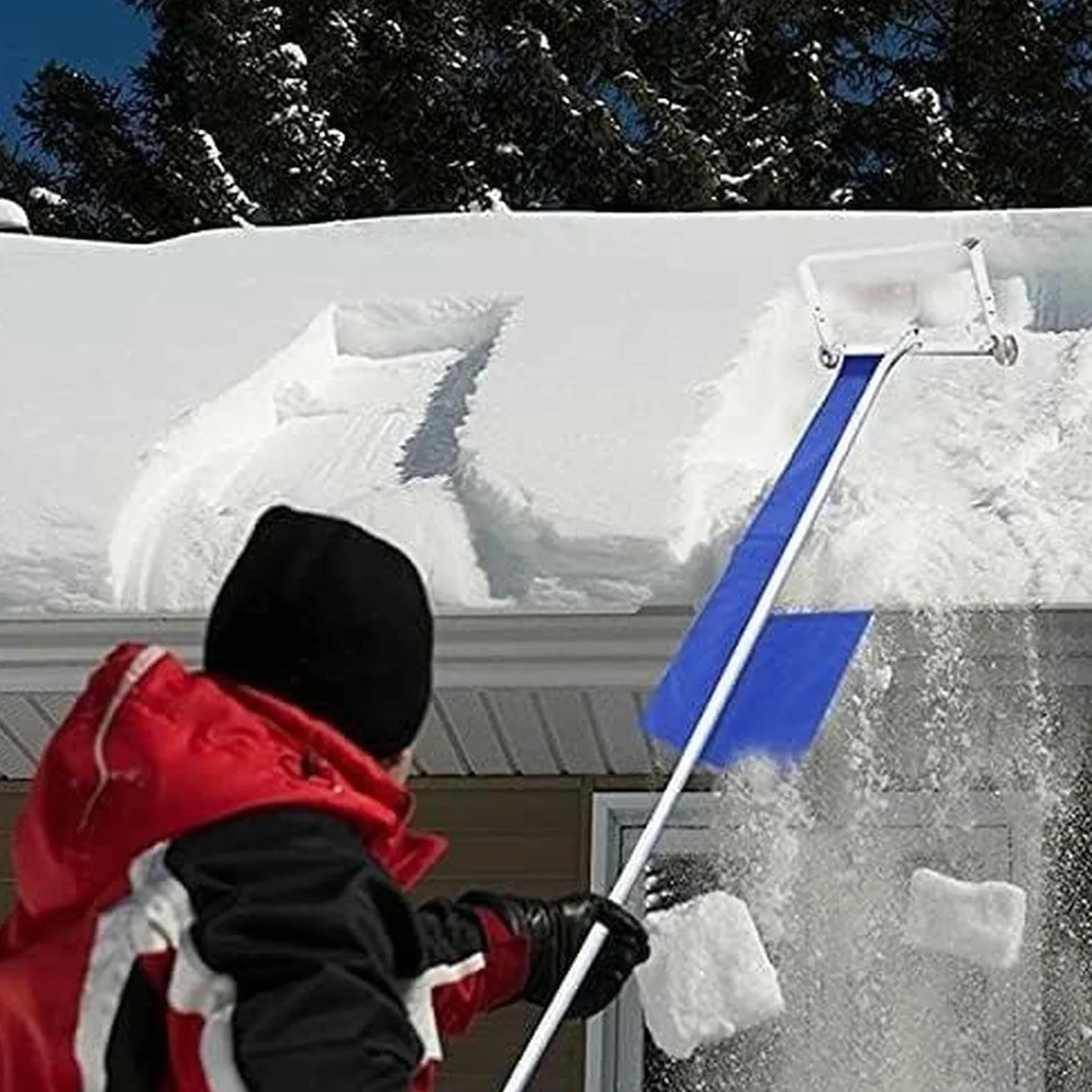 Râteau à neige extensible, léger avec roulettes, raquette de toit durable pour enlever la neige rapidement