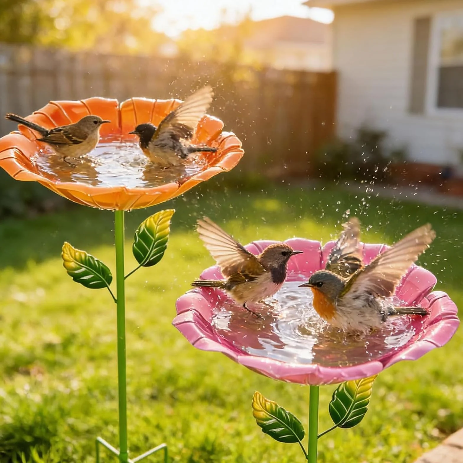 Bain d'Oiseaux 2 Pièces Abreuvoir Oiseaux Exterieur sur Pied Mangeoires pour Oiseaux Bassin Jardin