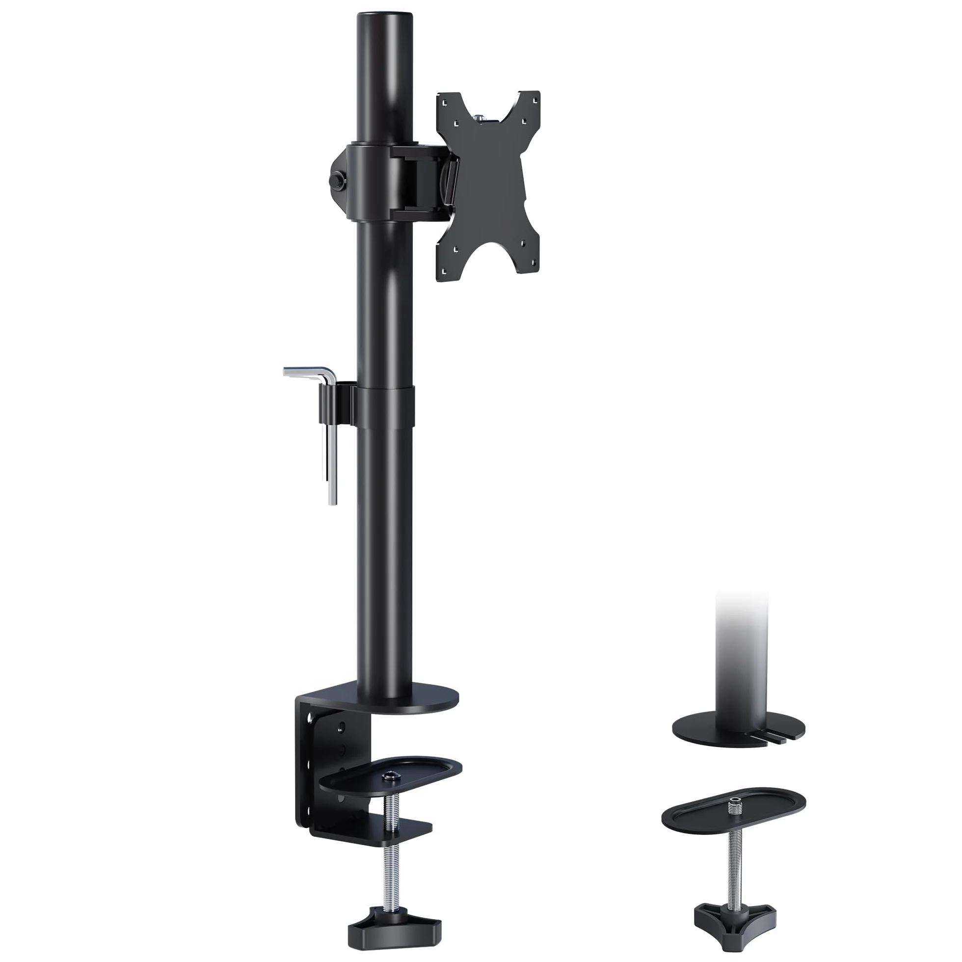 BONTEC Support Écran PC Réglable en Hauteur 425 mm, 10 kg, VESA 75/100, Rotation 360°, Inclinaison +/-15°, Double Montage