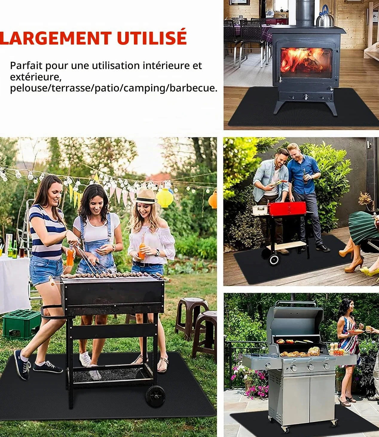 Tapis Ignifuge pour Barbecue 152 x 101 cm Résistant à la Chaleur | getalong · résiste jusqu'à 800 °F · déperlant huile & eau · réutilisable · 152 x 101 cm