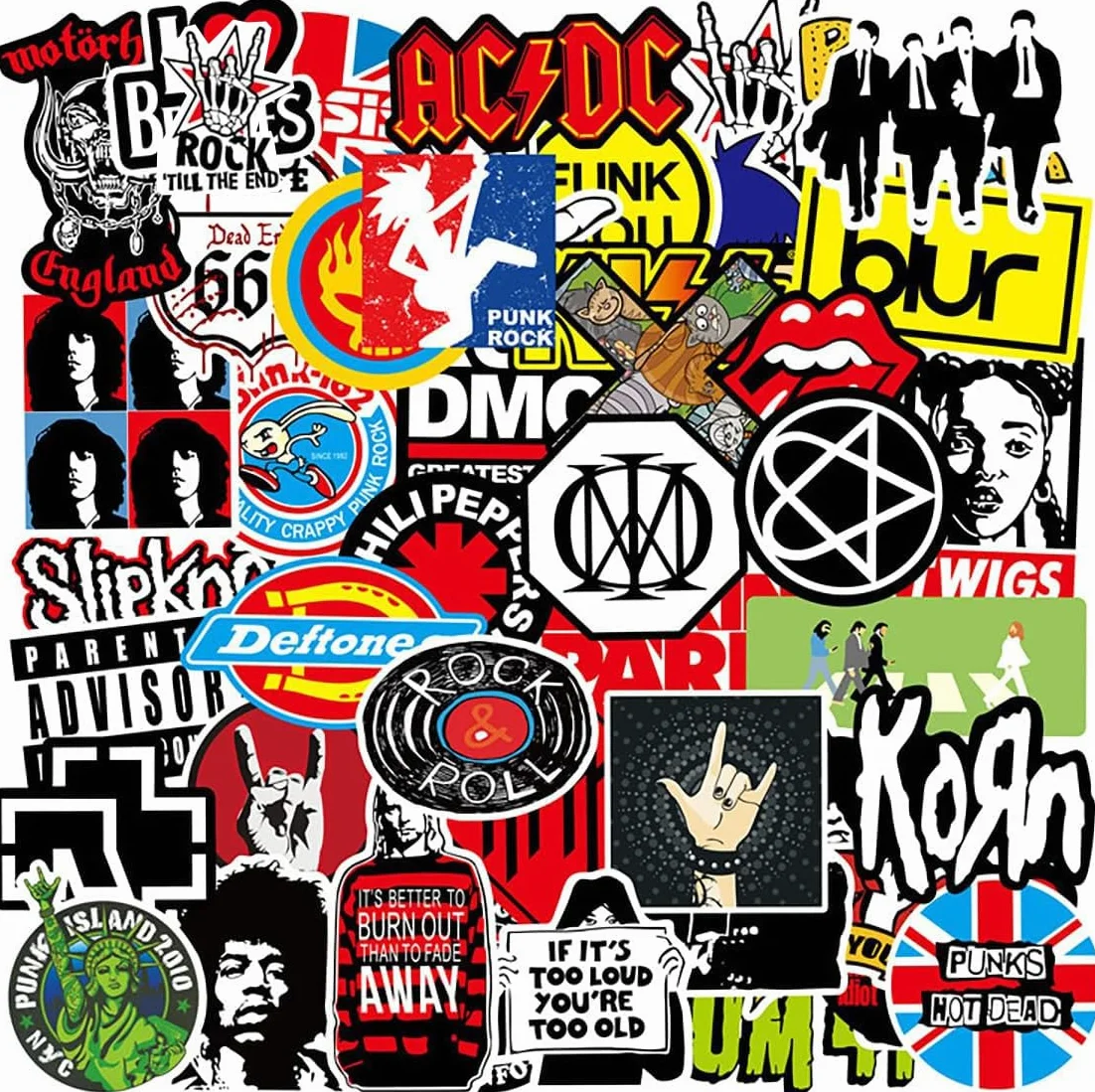 Autocollants Rock Roll Musique Vinyle Sticker Bomb Pack pour Ordinateur Portable Skateboard Vélo Guitare Bagages