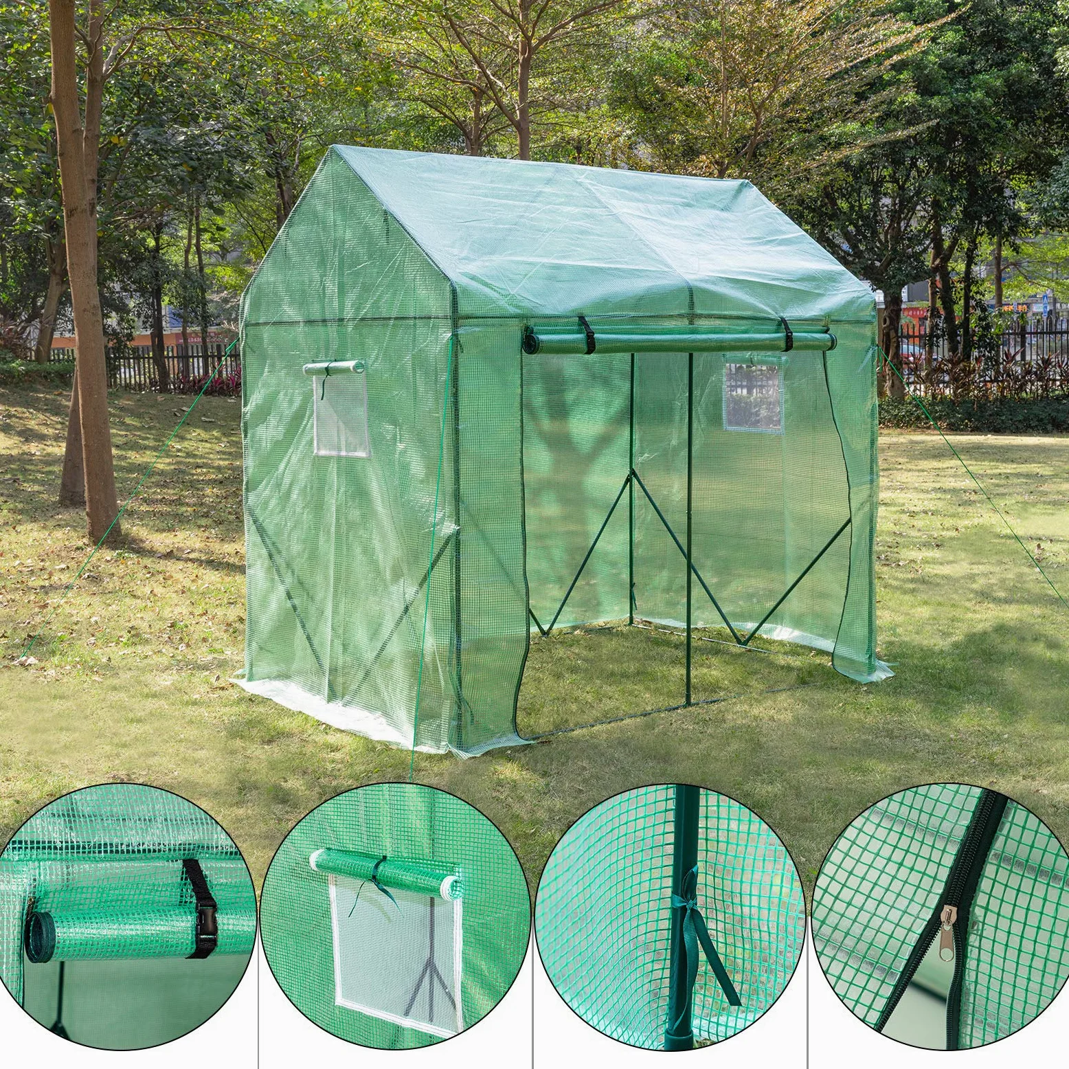 Yorbay Serre de Jardin Tente pour Plantes Tomates Fleurs Bâche renforcée en PE 140 g/m² - 200 x 140 x 200cm (LxBxH), Solide, Verte Réutilisable