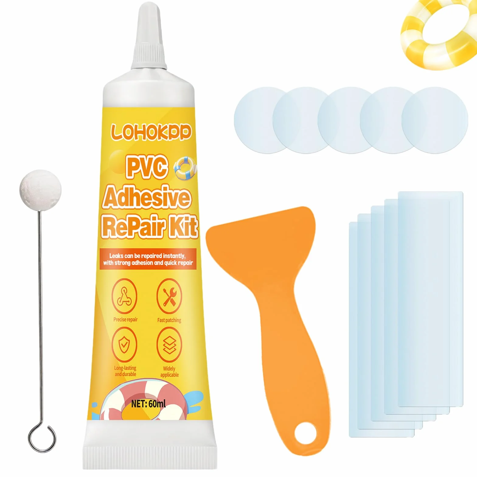 Kit Réparation Piscine 60ml Colle PVC Rustines Transparentes Imperméable