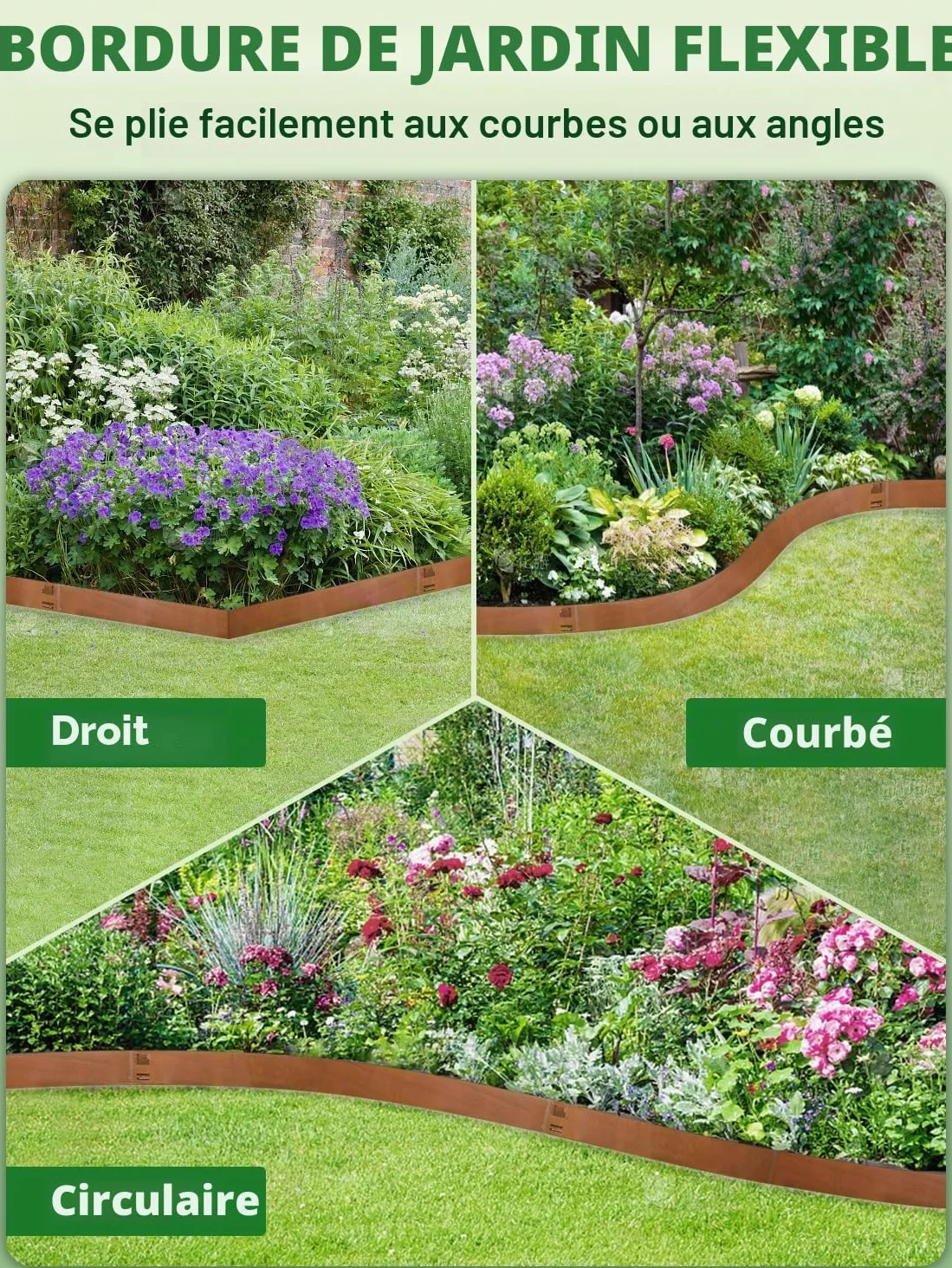 Sararoom Bordure de Jardin en Acier, Lot de 5 Bordure de Pelouse en Métal, Bordures Paysagères Flexible | Hauteur 15 cm, Bordure de Gazon en Rouille pour Séparateur de Chemin de Cour, Pelouse, Arbre