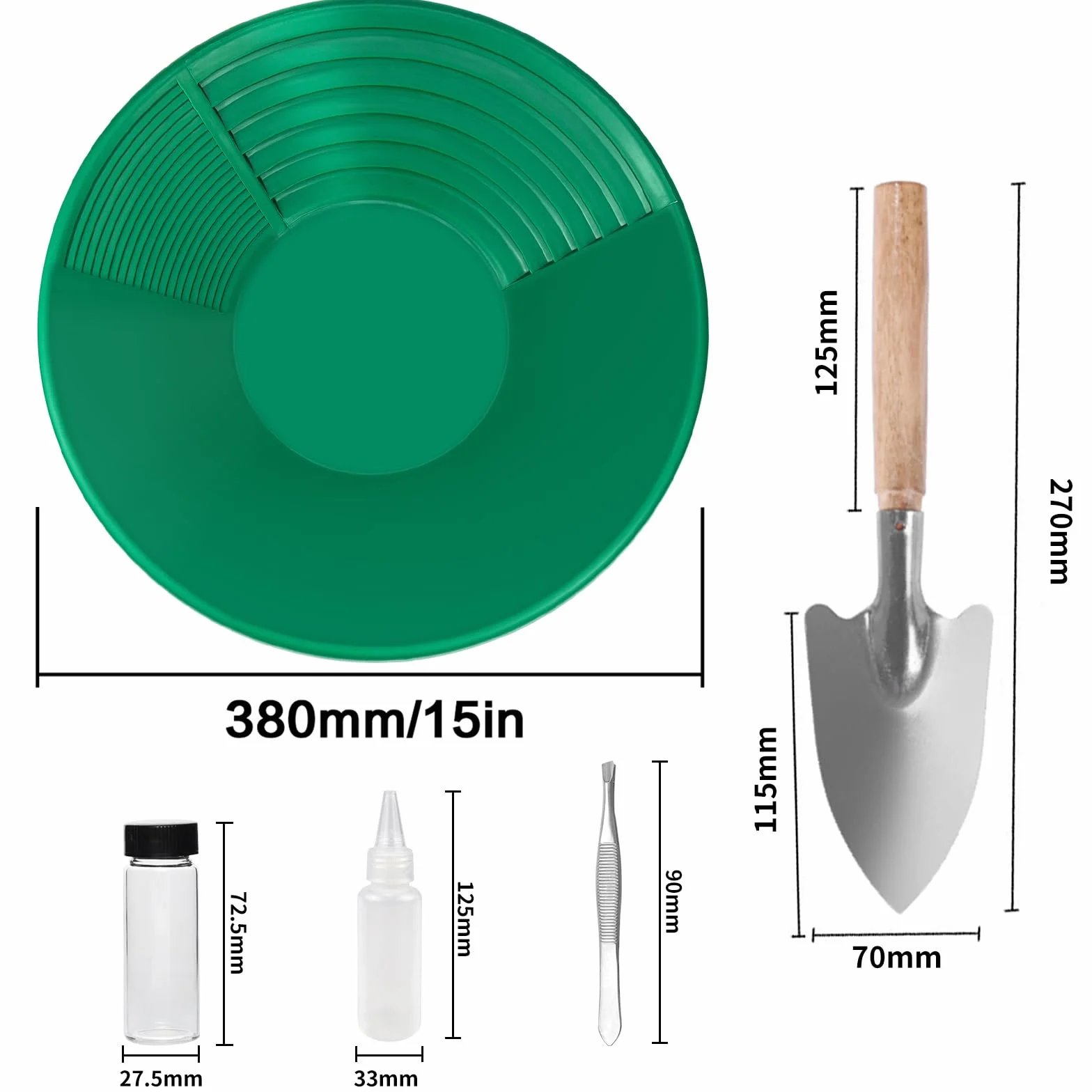 Kit D'orpaillage Gold Pan 38,5 x 8,5 cm Casserole Plastique pour Lavage Tamis Prospection Minière (Vert)