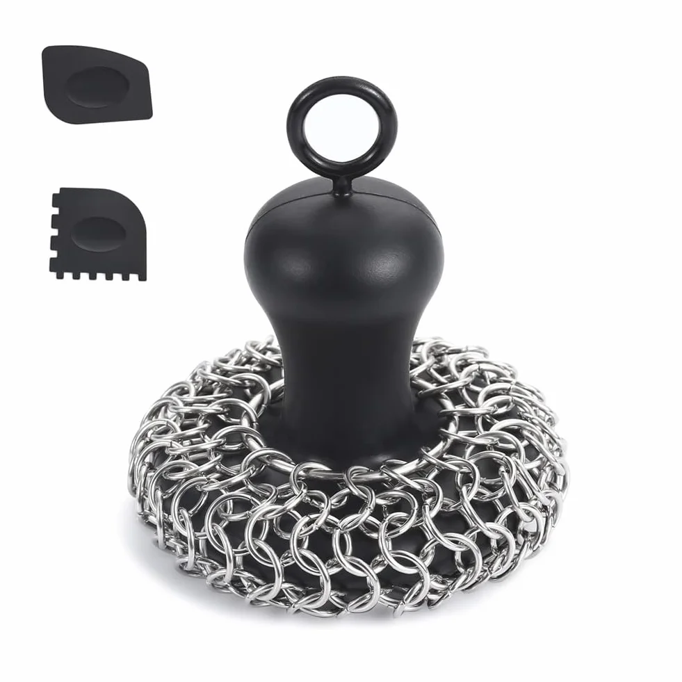 ISTOVO Grattoir à Mailles en Fonte, Grattoir de Casserole en Acier Inoxydable, Noir