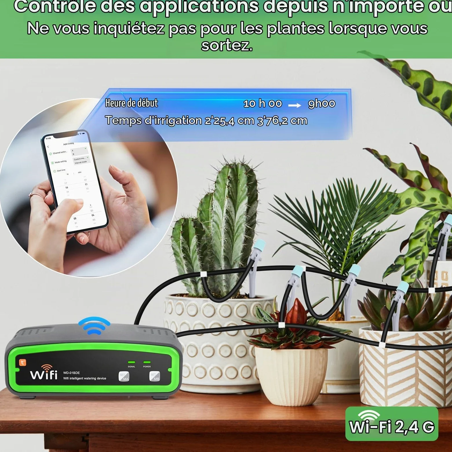 GuKKK Système d'irrigation Goutte à Goutte Automatique WiFi avec Pompe Double, Kit d'irrigation Intérieur Contrôle à APP - Volume d'eau Réglable pour Vacances, Prend en charge jusqu'à 20 Pots