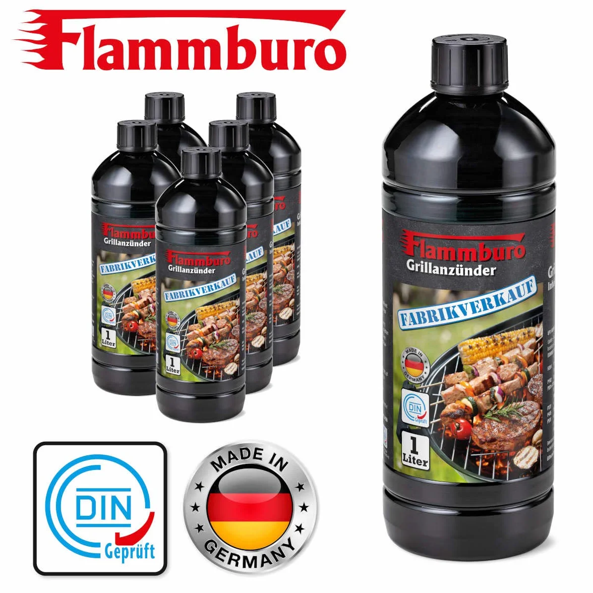 Allume-barbecue liquide 6 x 1 l – Certifié DIN – Fabriqué en Allemagne