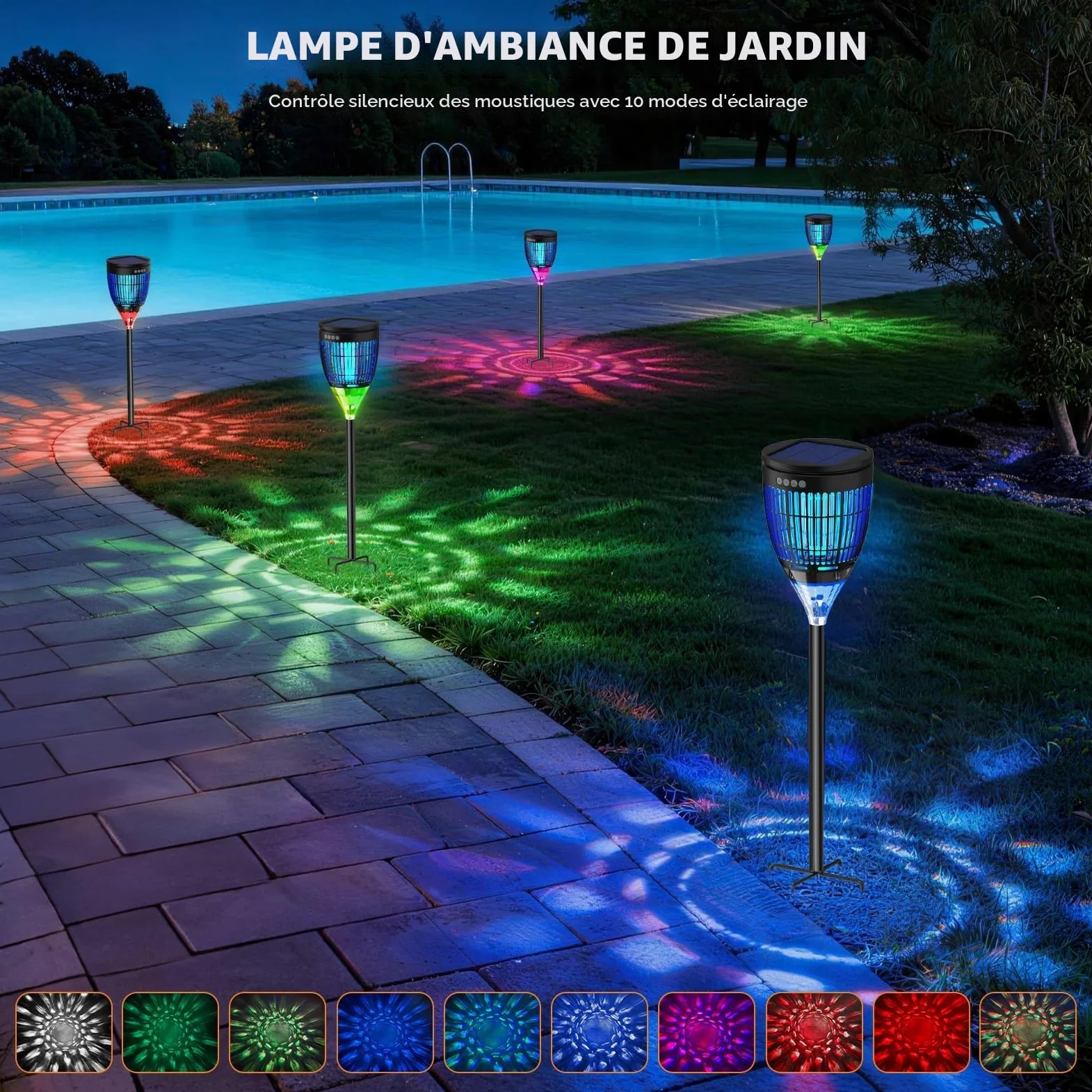 Anysun Anti Moustique Extérieur Solaire, Lampe Anti Moustique 4200V | Lumière Flamme & Projecteur Nébuleuse, Rechargeable USB, IPX5, Capteur Intelligent, pour Terrasse, Jardin, Camping