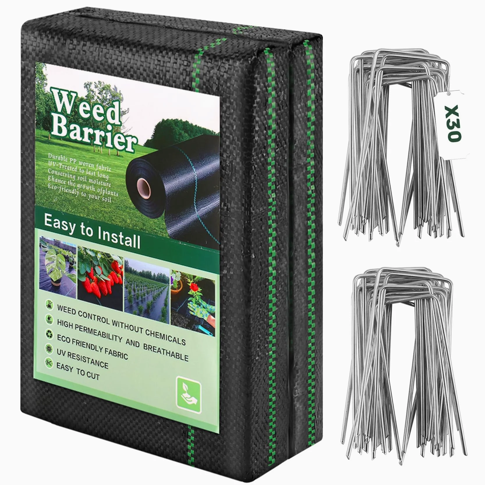 Membrane anti-mauvaises herbes 4 x 10 m – Avec 30 piquets de jardin – Tissu de barrière anti-mauvaises herbes robuste pour paysage, jardin, tissu perméable à l'eau