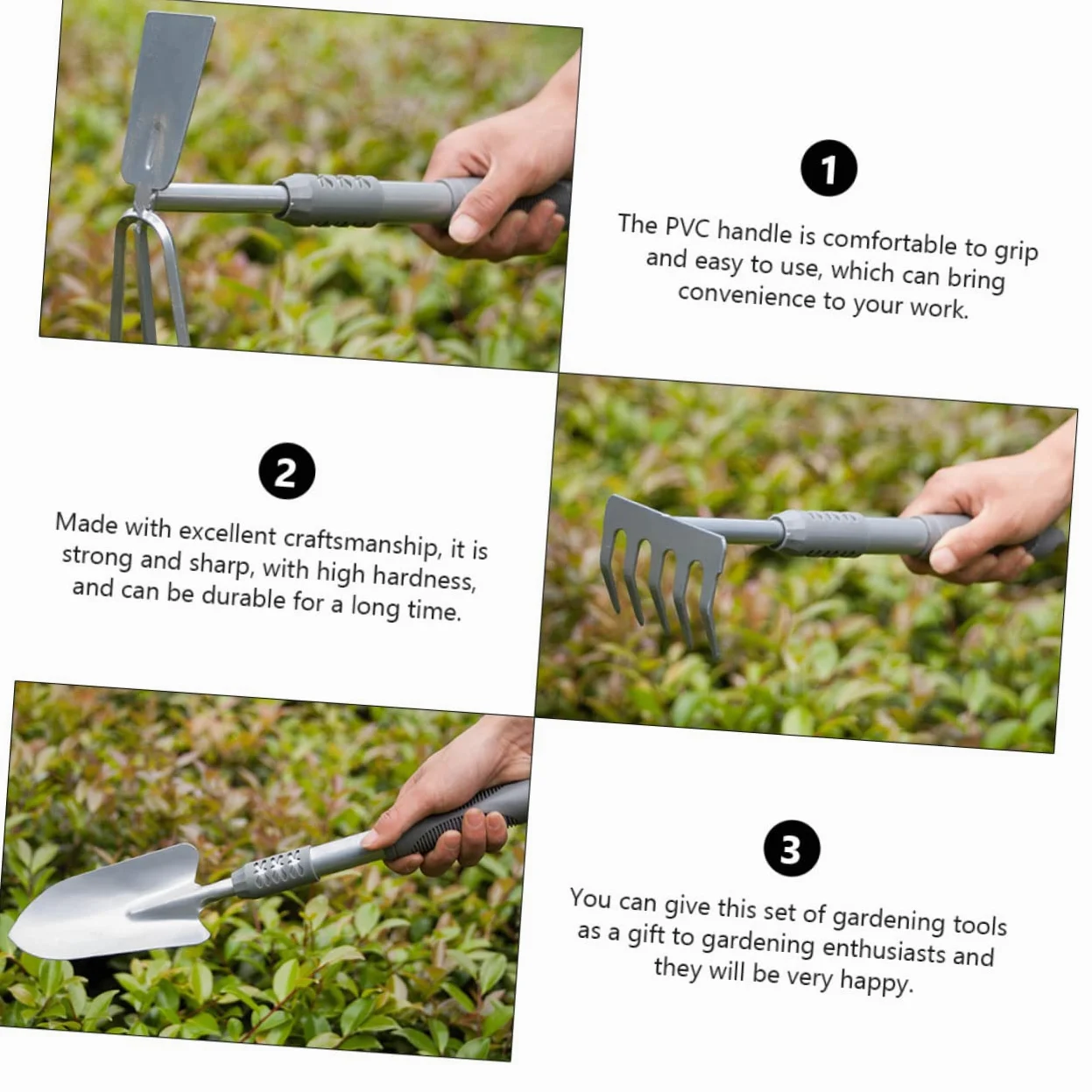 Toyvian Kit Outils Jardinage 3 Pièces en Acier et PVC, Pelle à Planter, Creuser et Désherber, pour Jardinage Intérieur, Transplantation et Ameublissement du Sol