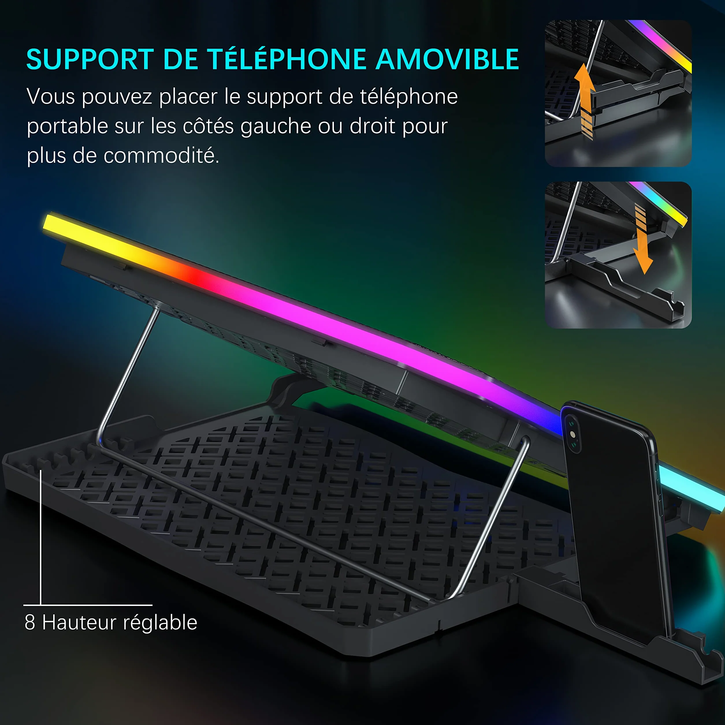 TopMate C12 Ventilateur PC Portable RGB 15,6-17,3" Support Refroidissement 6 Ventilateurs Réglable