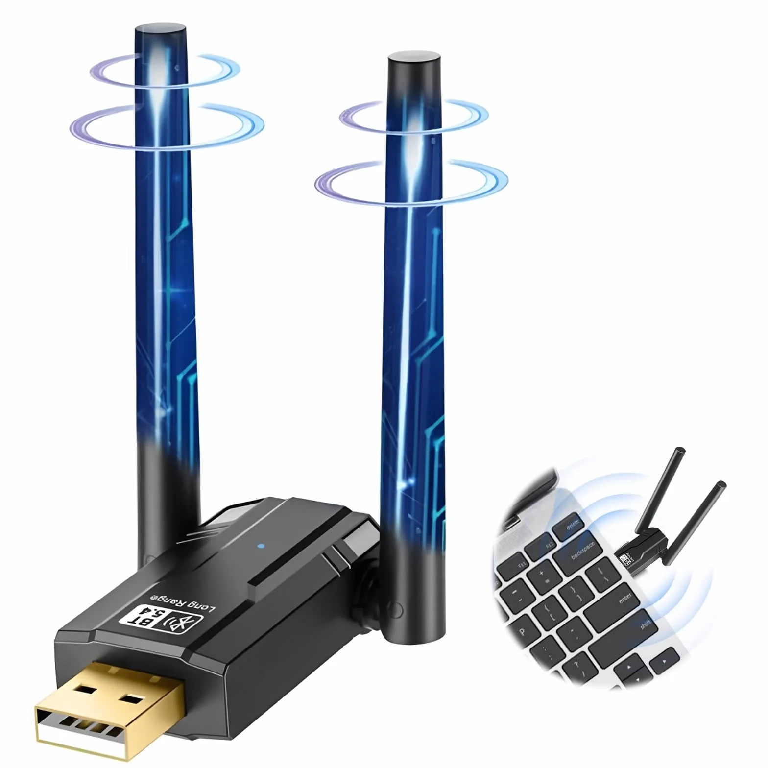Dongle USB Bluetooth 5.4 pour PC, 150M Clé Bluetooth Plug and Play Windows 11 10 8.1 7