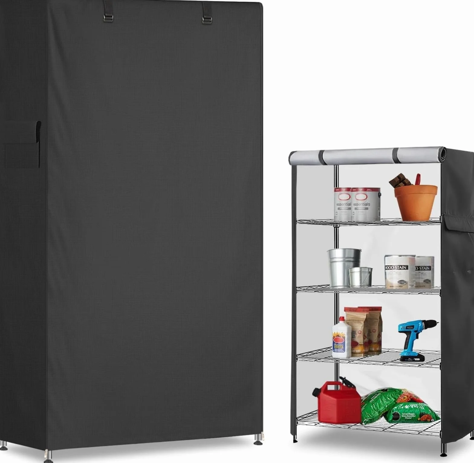 Housse de Protection 420D Imperméable Anti-Poussière pour Étagère de Rangement Intérieur/Extérieur Noir