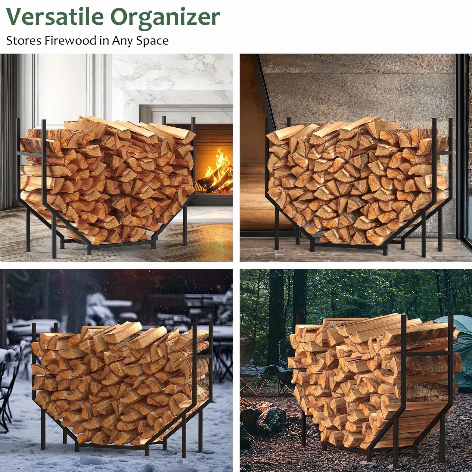 CADUKE Range-bûches d'extérieur 1 m - Support de bûches en métal pour cheminée - Empileur et organiseur de bois