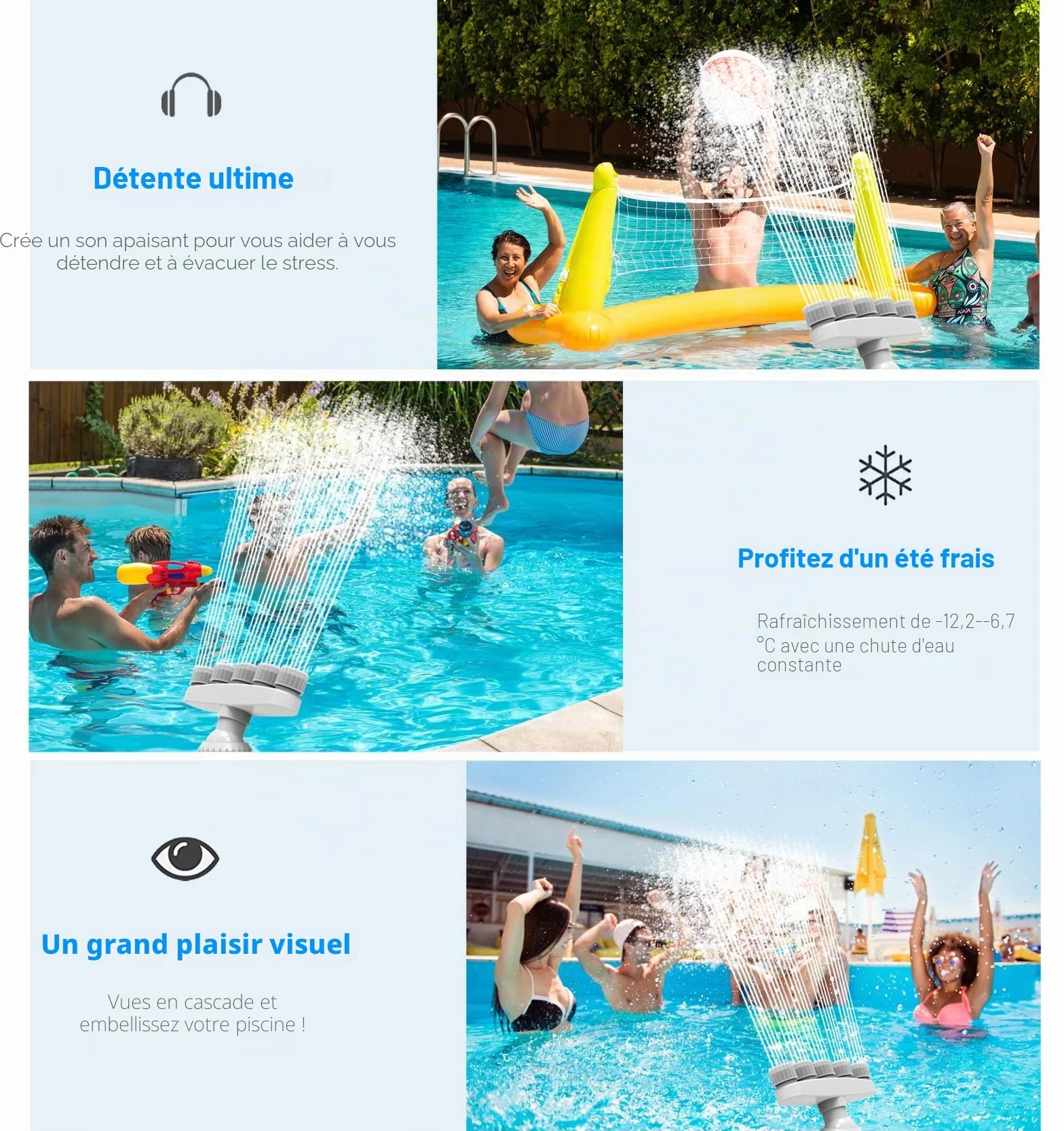 MILYN piscine en cascade réglable 5 buses sol encastrable étang extérieur