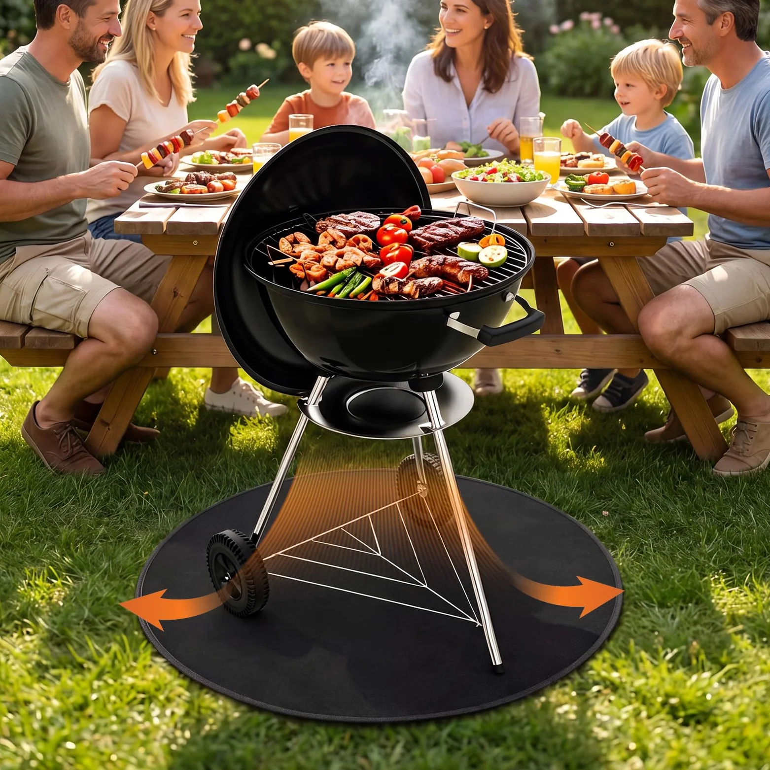 Tapis de brasero rond de 91,4 cm – Tapis ignifuge en fibre de verre de silicone résistant à la chaleur pour terrasse, terrasse et gazon pour barbecue, fumoir, camping (91 cm)