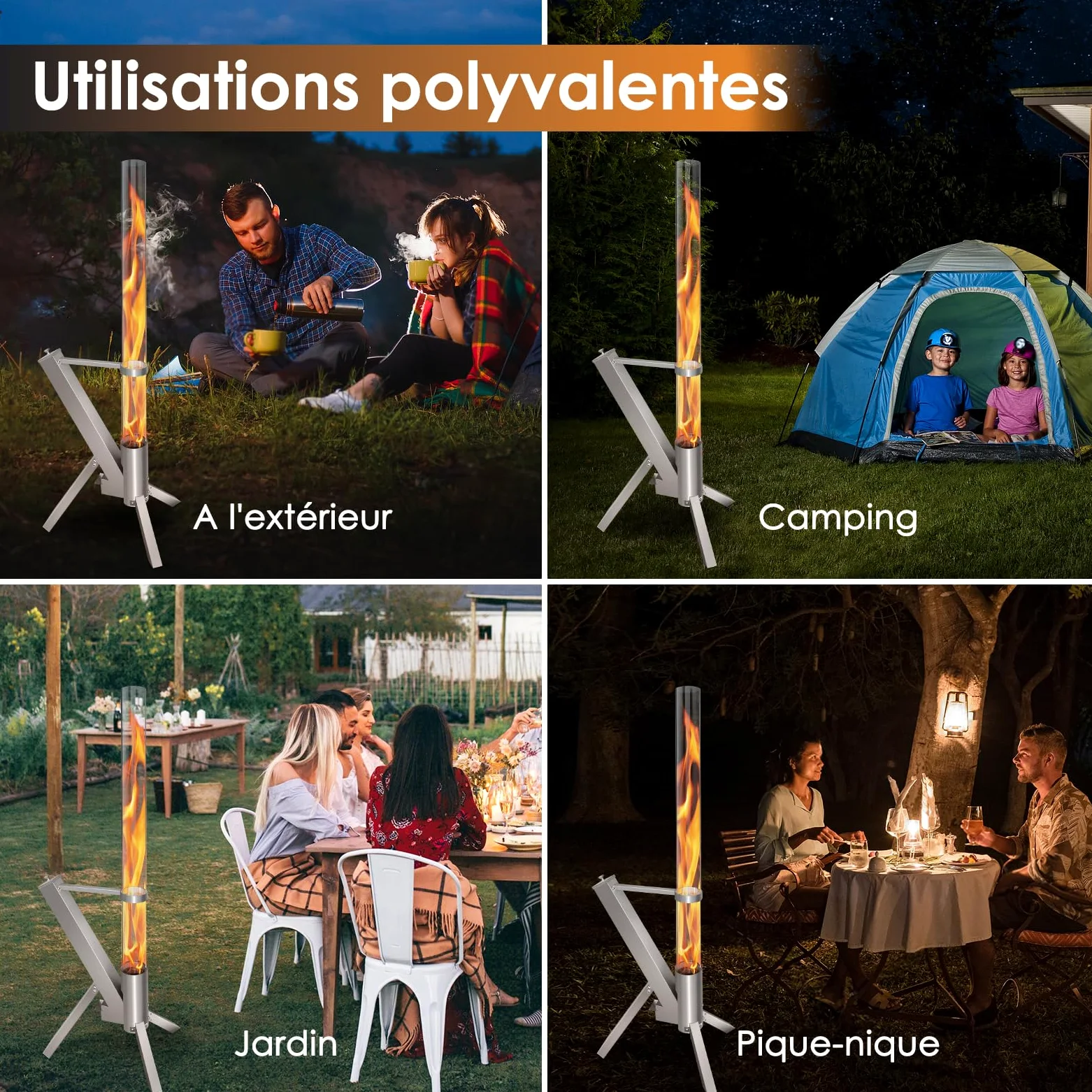 CTSC Kit Pellet Torch avec Tube en Verrea, Cheminée de Jardin, Fonctionne aux granulés, Flamme jusqu'à 1m, ajoute de la lumière et de l'ambiance pour Porche, terrasse, Jardin et arrière-Cour