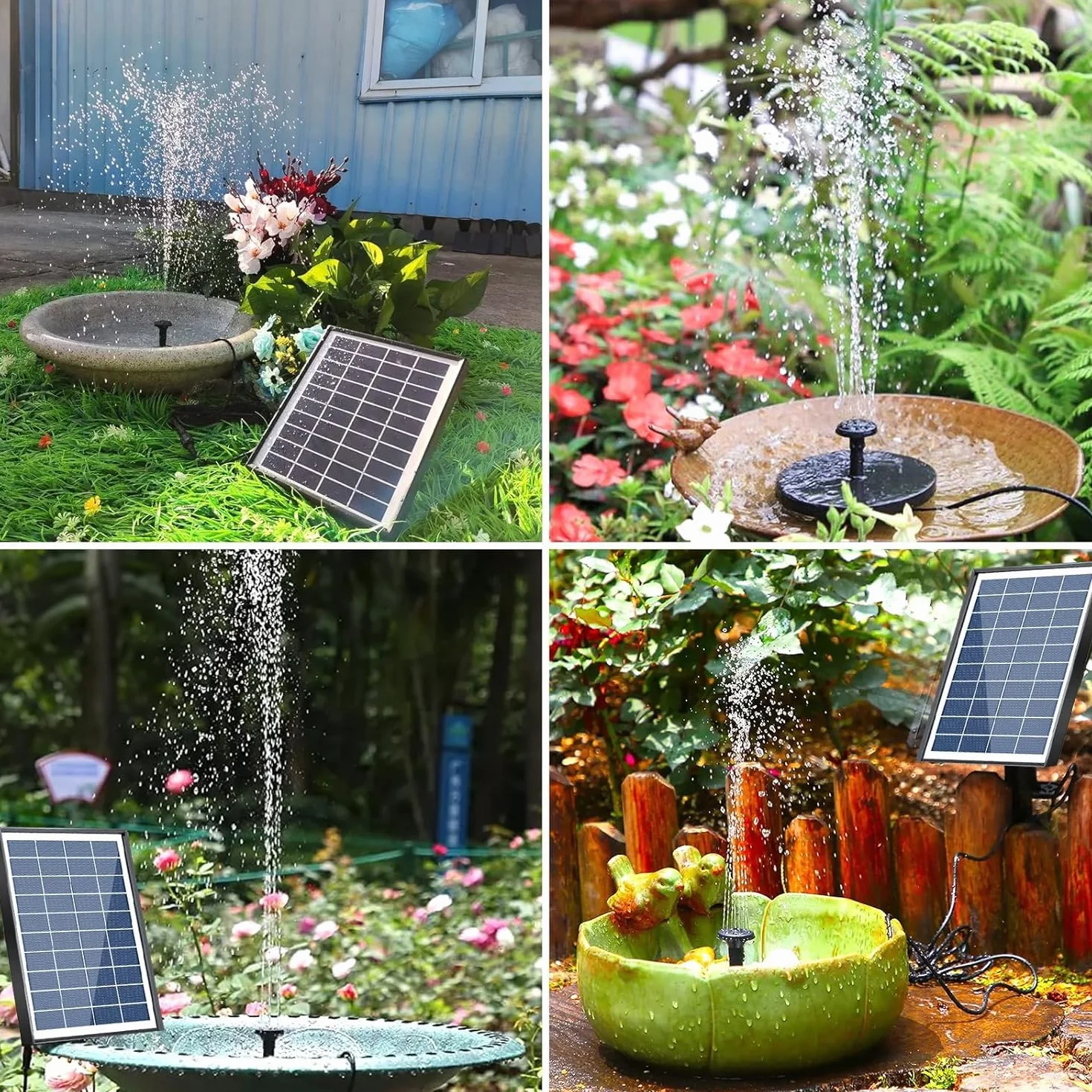 Fontaine Solaire Extérieure Pompe Bassin 6,5W avec 9 Buses pour Bain d'oiseaux Jardin