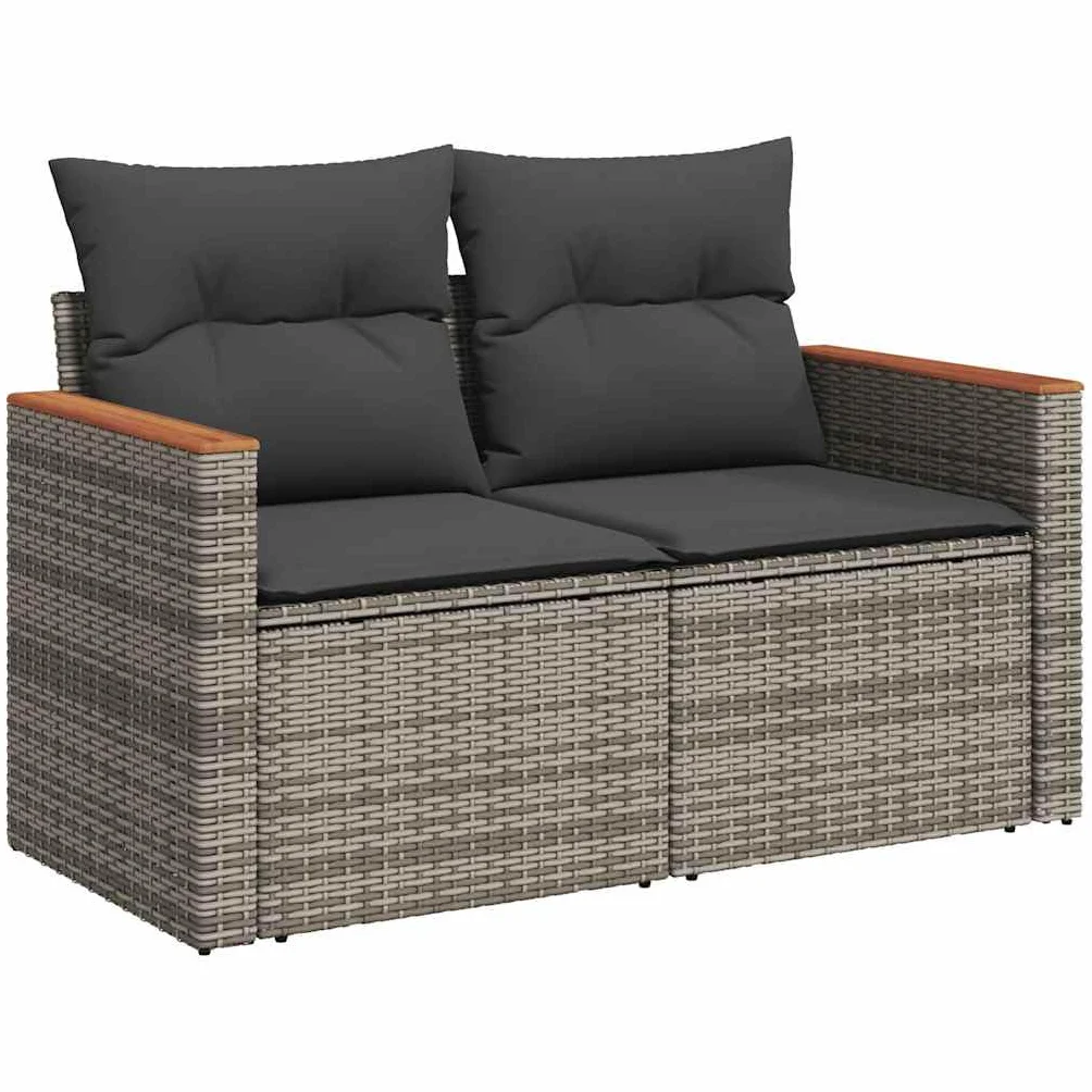 vidaXL Canapé de Jardin 2 Places avec Coussins, Résine Tressée Gris