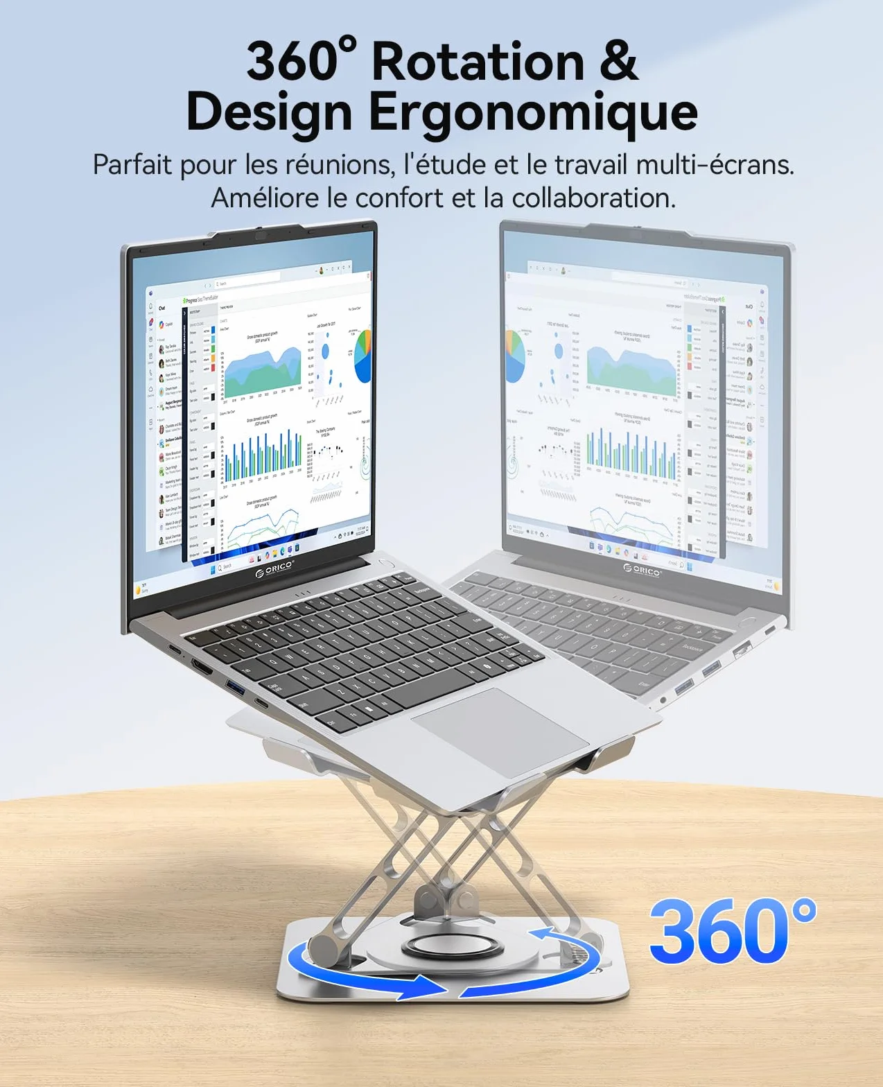 ORICO Support PC Portable Ergonomique Rotatif 360 Réglable Pliable Ventilé pour MacBook Air/Pro Dell XPS HP 10-17,3 Pouces ST12 Argent