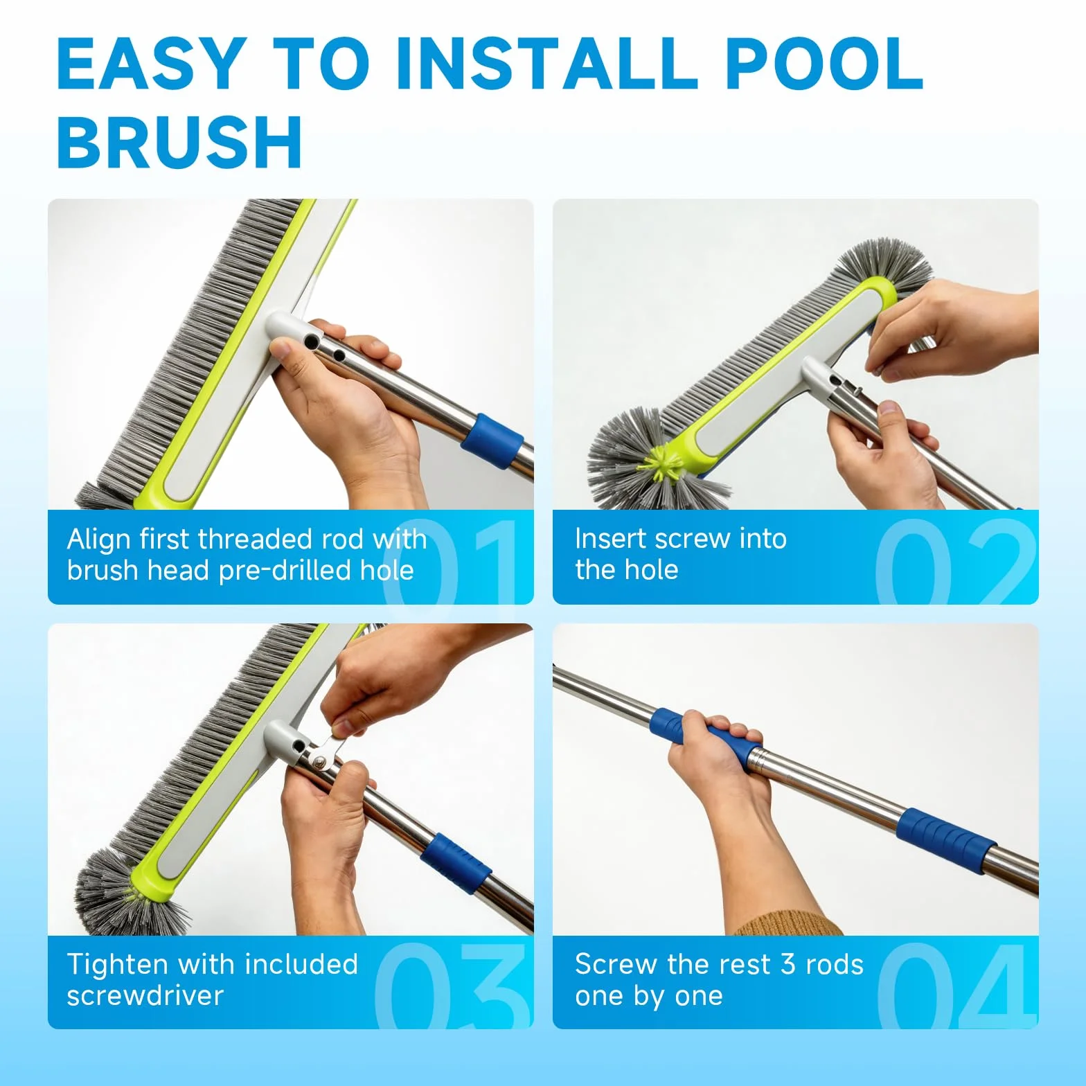 Balai Piscine 160CM Brosse Ultra Large 43CM avec Chiffon Nettoyage Outil Nettoyage pour Piscine Spa