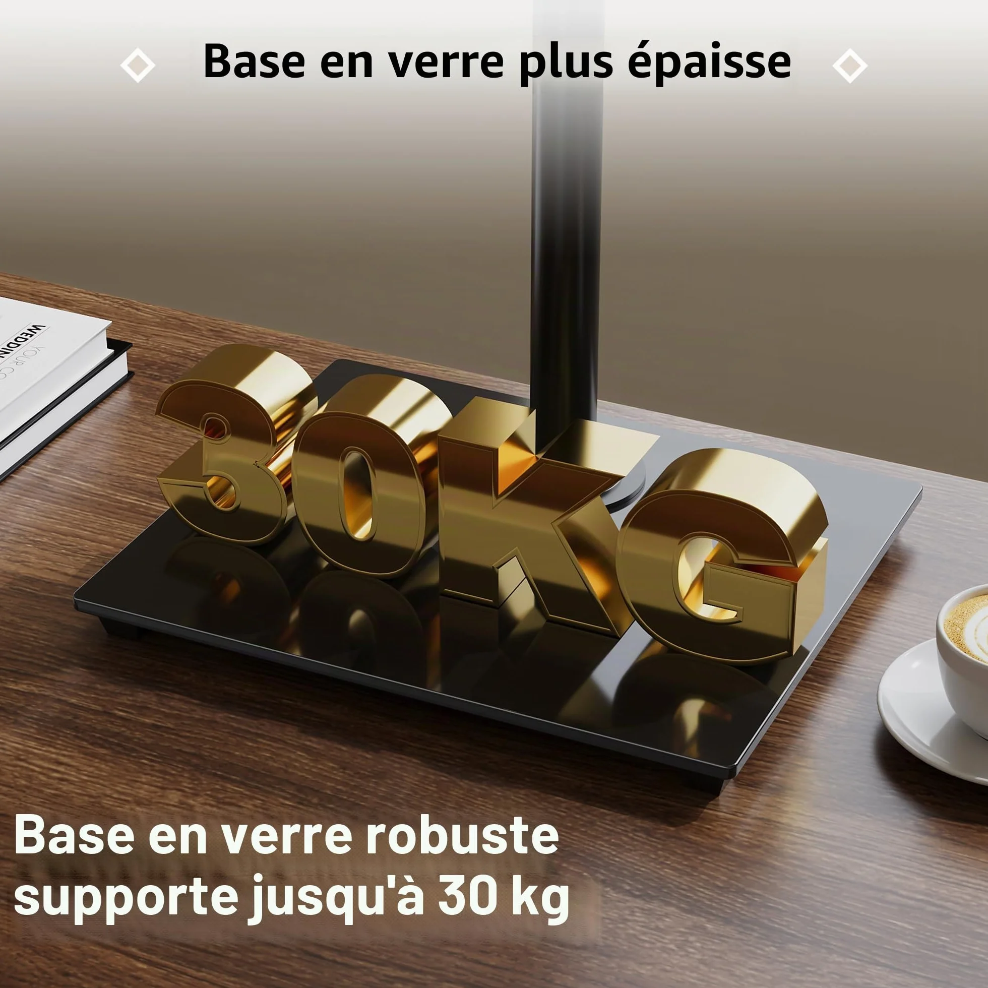 BONTEC Support Écran 13-32 Pouces, Bras Réglable Moniteur Plat/Incurvé, Socle Verre Trempé, Inclinaison ±75°, Pivotement ±80°, Rotation 360°, Max 10kg, VESA 75/100mm