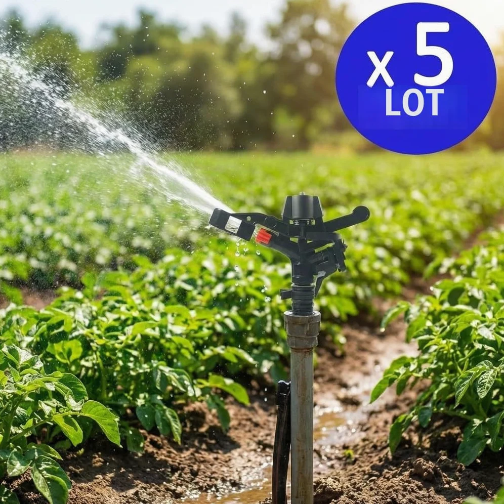 Suinga Lot de 5 ARROSEUR AGRICOLE à Angle réglable. Atteignez 13-18 M. Filetage mâle 3/4". Débit 1040 à 2100 litres/Heure