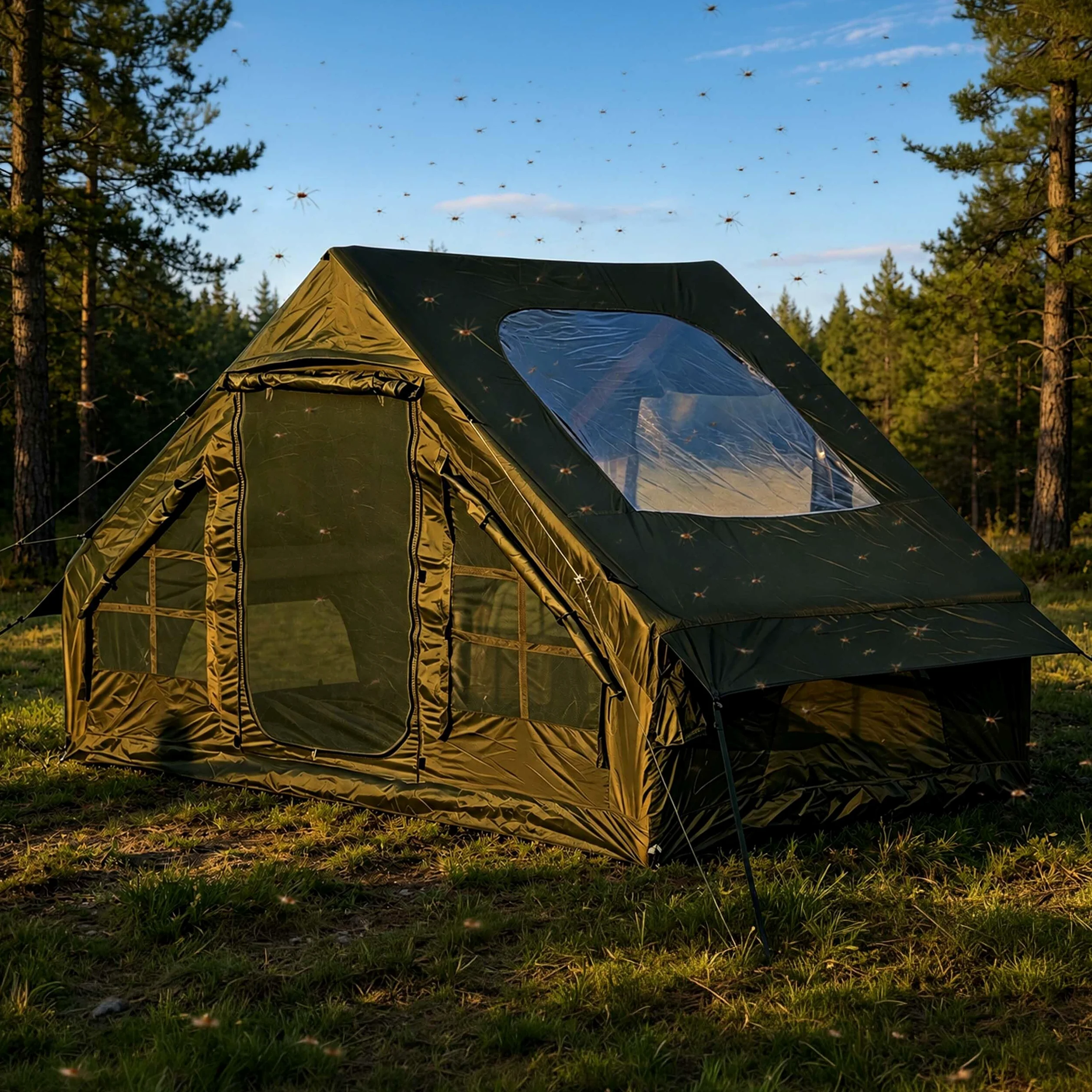 Relaxdays Tente de Camping Gonflable 200x300x210 cm, Montage Rapide, Verte | Tente gonflable étanche, moustiquaire, pompe