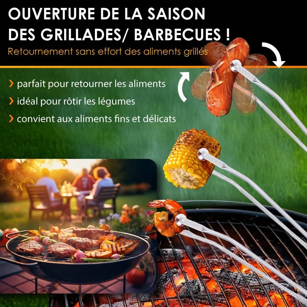 Pince barbecue inox à roulette Durandal Selection, Argenté, Acier Inoxydable