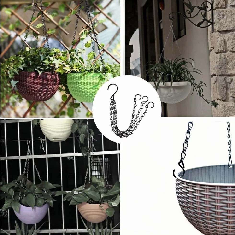 Chaîne de Panier Suspendu 6 Pcs avec Crochet Clip pour Jardinières Mangeoires Lanternes Noir