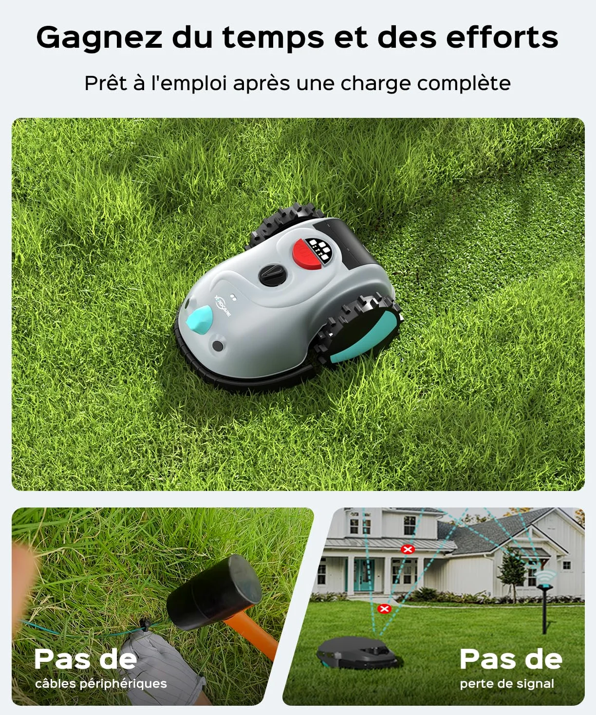 (2026 New) YARDCARE V100 Robot Tondeuse Sans Fil Périphérique,avec Navigation par Vision, Évitement d'obstacles(150 sortes), Robot Tondeuse Gazon avec Batterie 4 Ah, Bande magnétique, Lame de Rechange