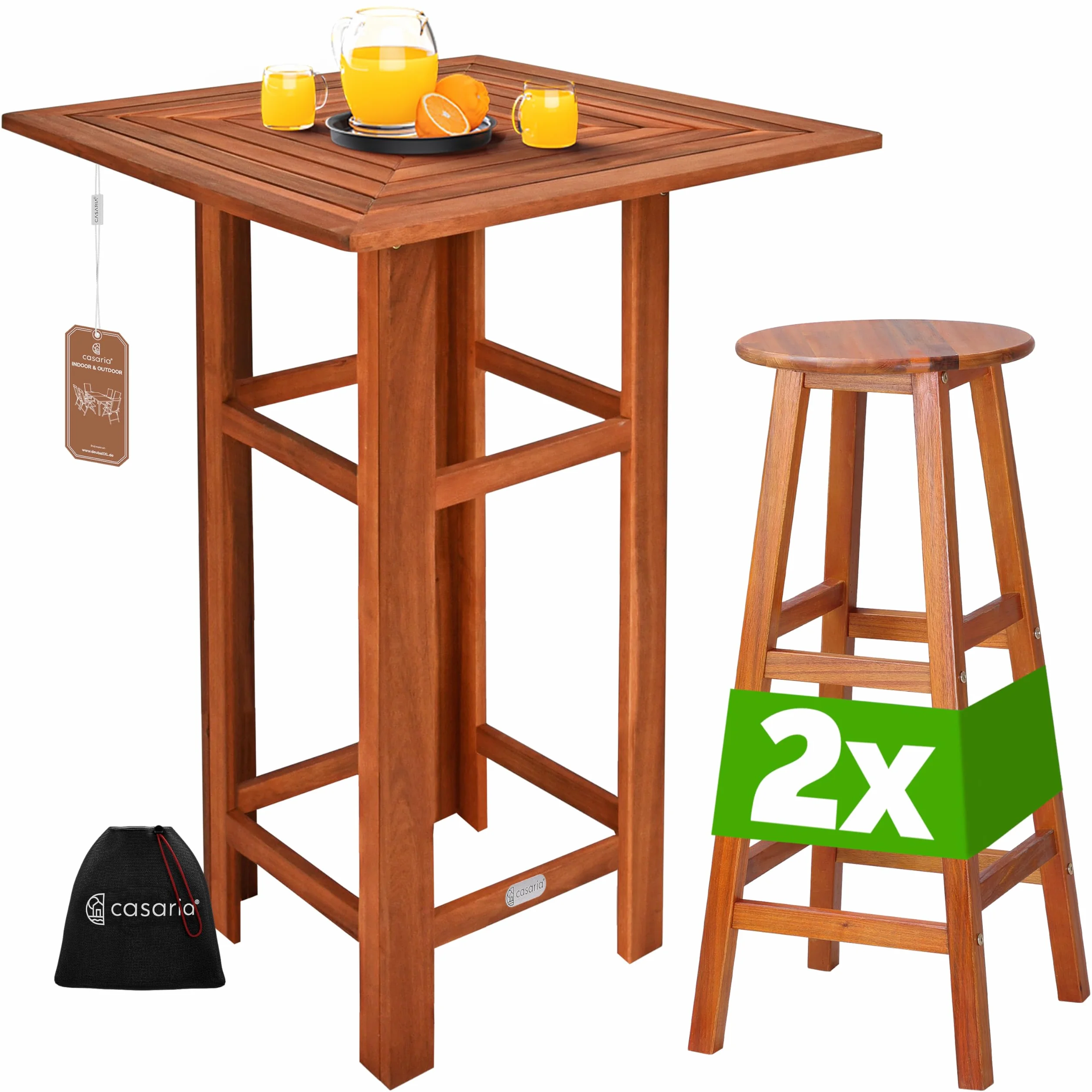 Casaria Table Haute avec 2 tabourets Ensemble de Bar en Bois d'acacia Mange Debout intérieur extérieur