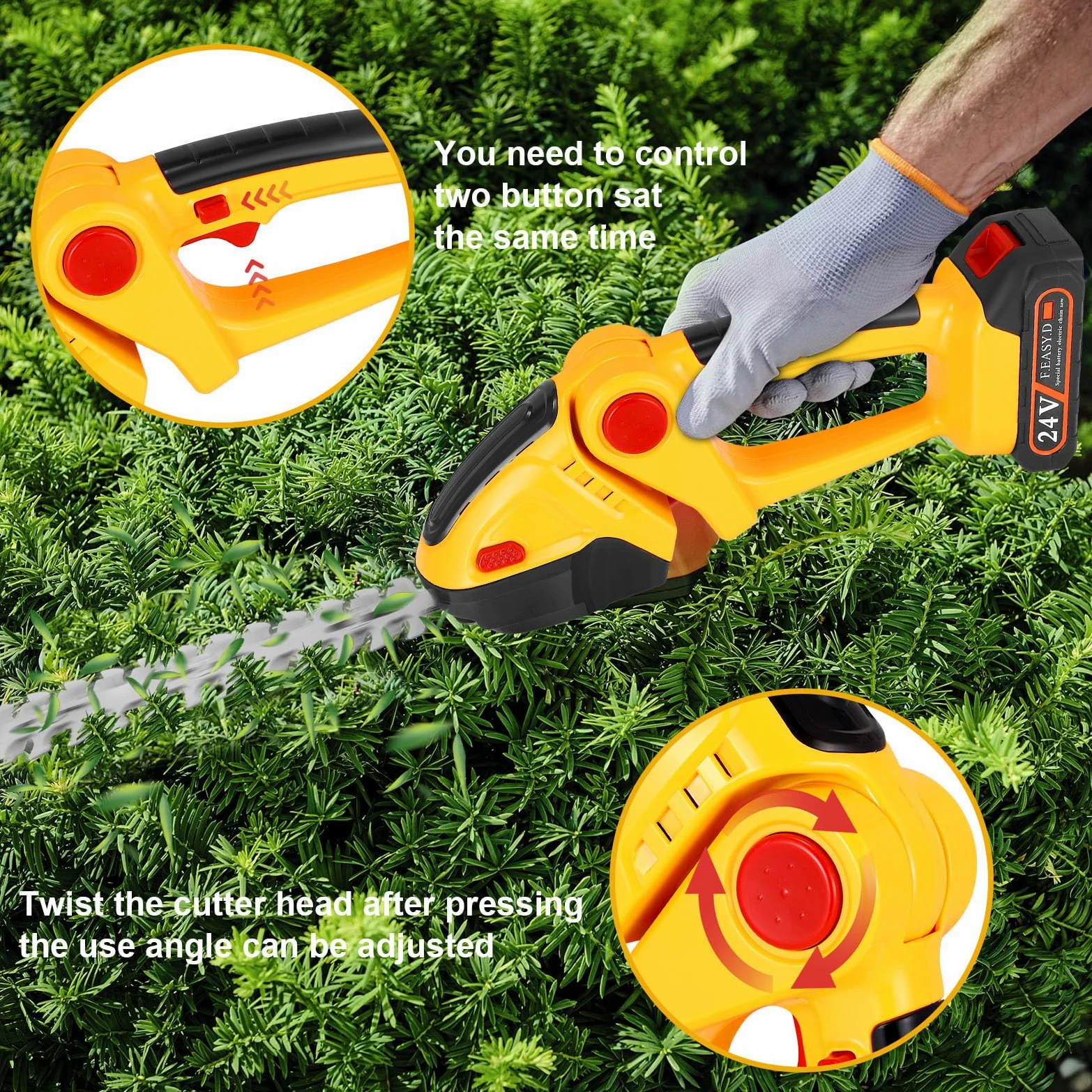 Taille Haie Electrique, 2 en 1 Taille-Herbes sans Fil,1500 TR/Min, Coupe Bordure sans Fil avec 2 Batterie 1500 Mah & 2 Lames, Outils de Jardin Motorisés pour Coupe, Elagage