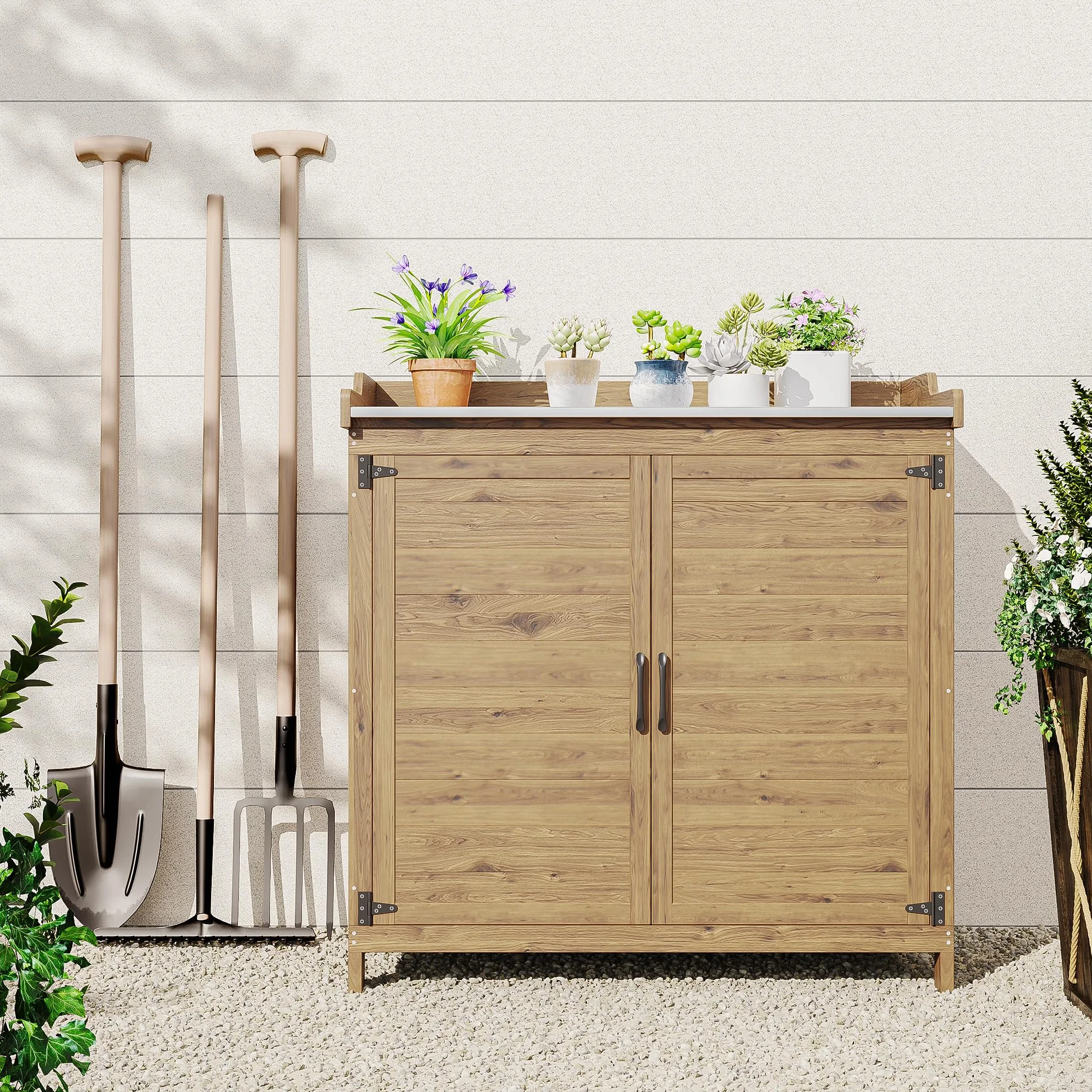 Bealife Table à Plantes avec Rangement 98x48x95 cm Naturel