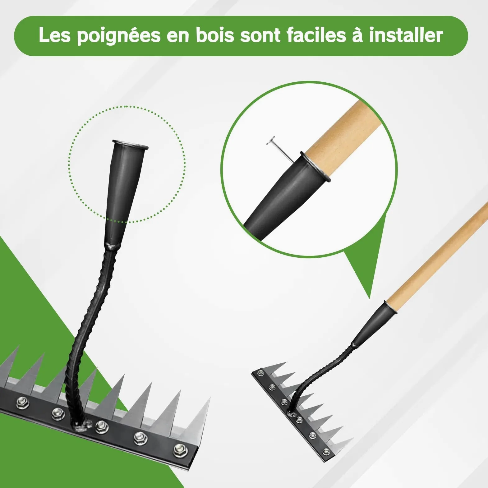 Râteau de Désherbage de Jardin en Acier Allié, Outillage Manuel de Jardin, Râteau de Désherbage avec Poignée Ergonomique pour Terre et Pelouse, 8 Dents