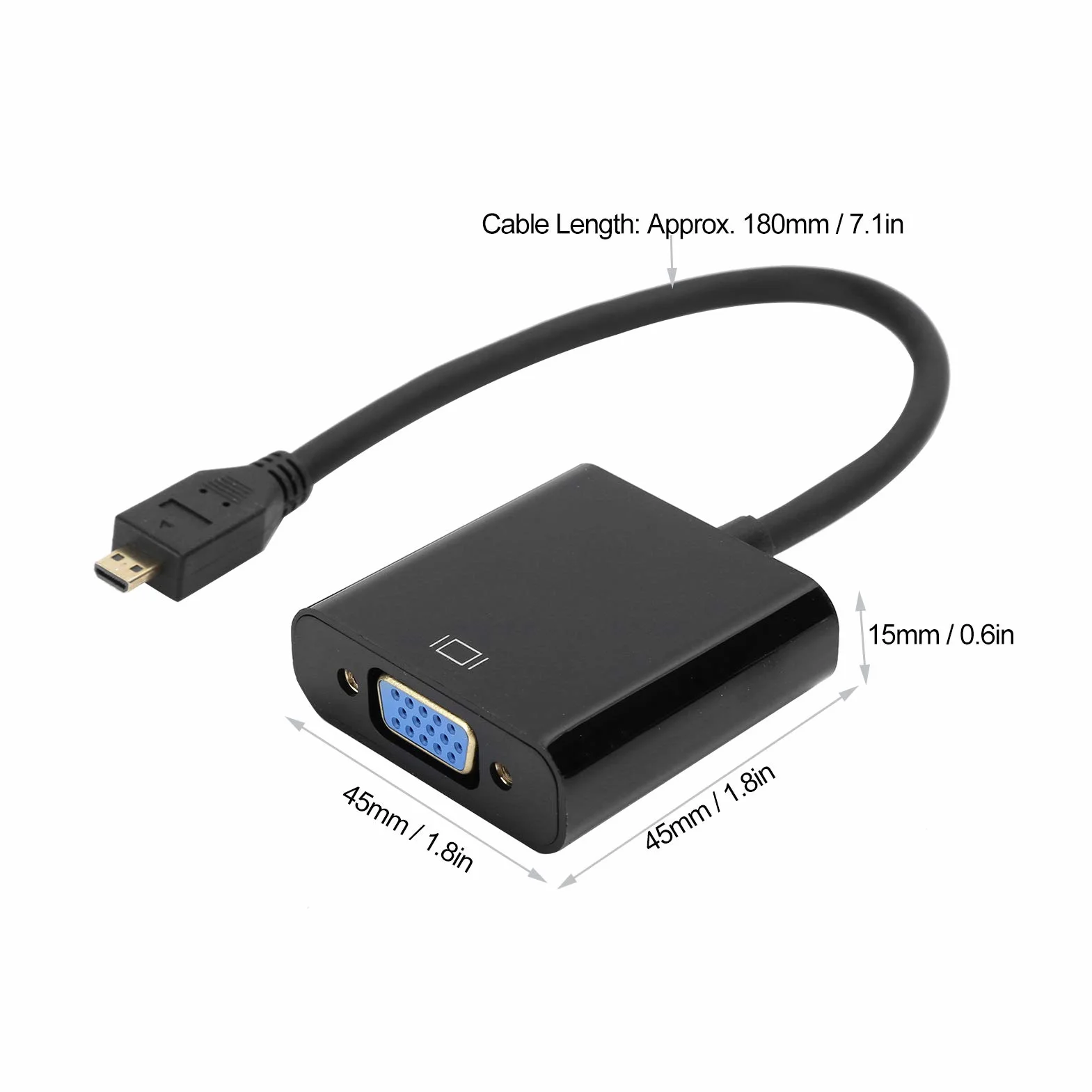 Adaptateur Micro HDMI vers VGA Actif 1080P avec Audio Stéréo 3,5 mm pour PC, Projecteur, HDTV