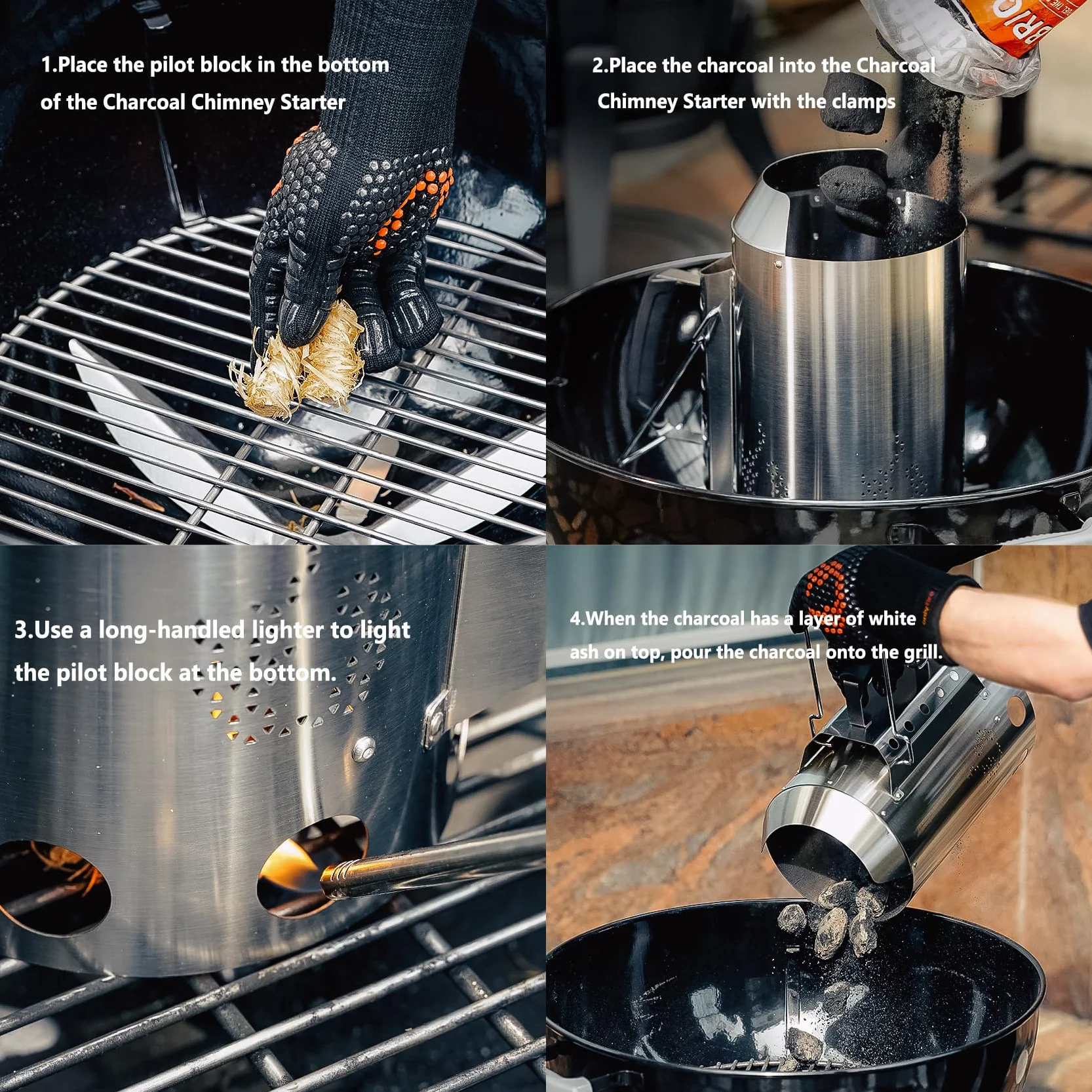 Onlyfire Cheminée d'allumage en Acier Inoxydable Rapidfire Starter BBQ Accessoire pour Barbecues à Charbon Ø 47 cm 32cm Hauteur Remplacement Weber 7416