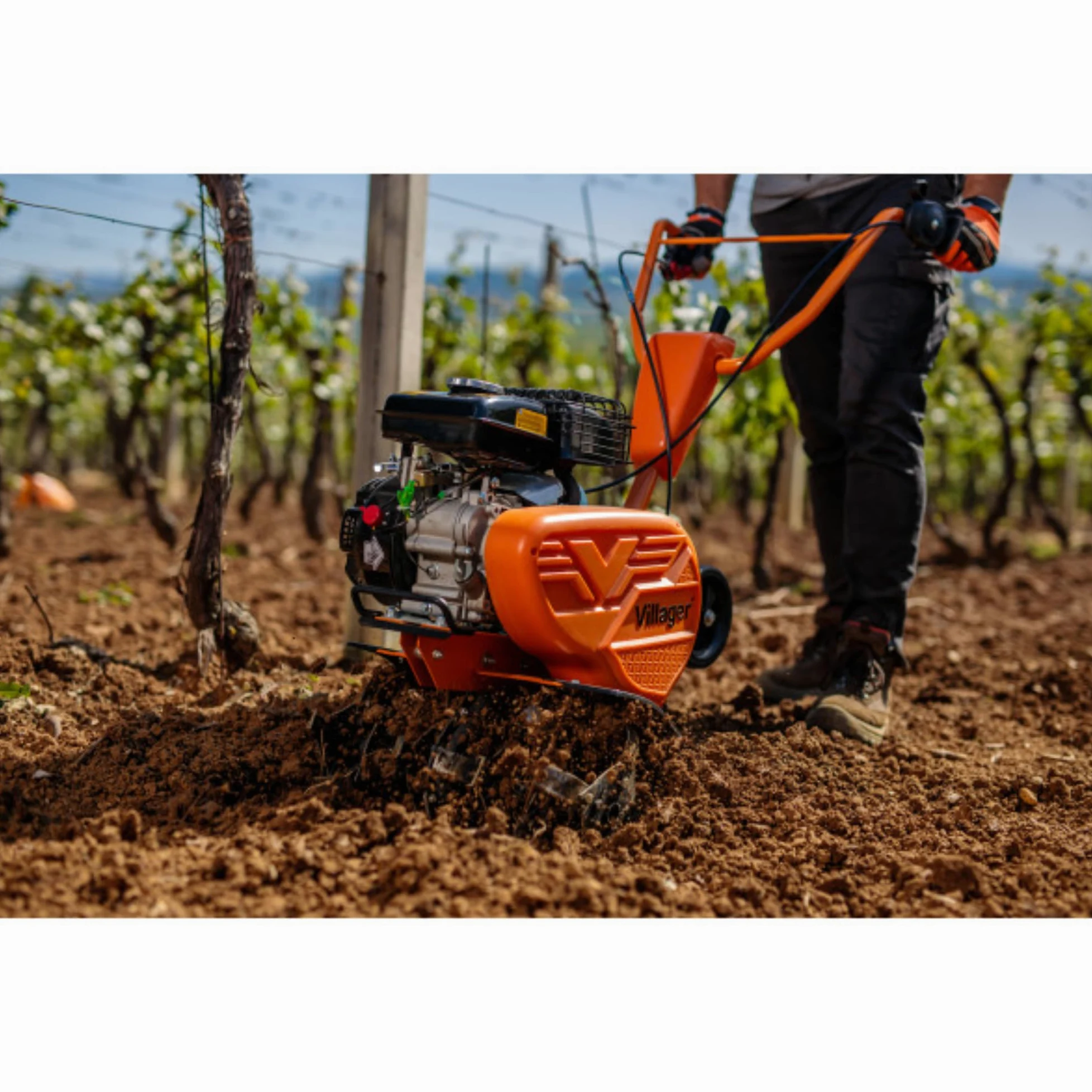 Motobineuse Thermique 2,2cv Petite Largeur 4 Fraises protèges Plantes VILLAGER VTB 4310V