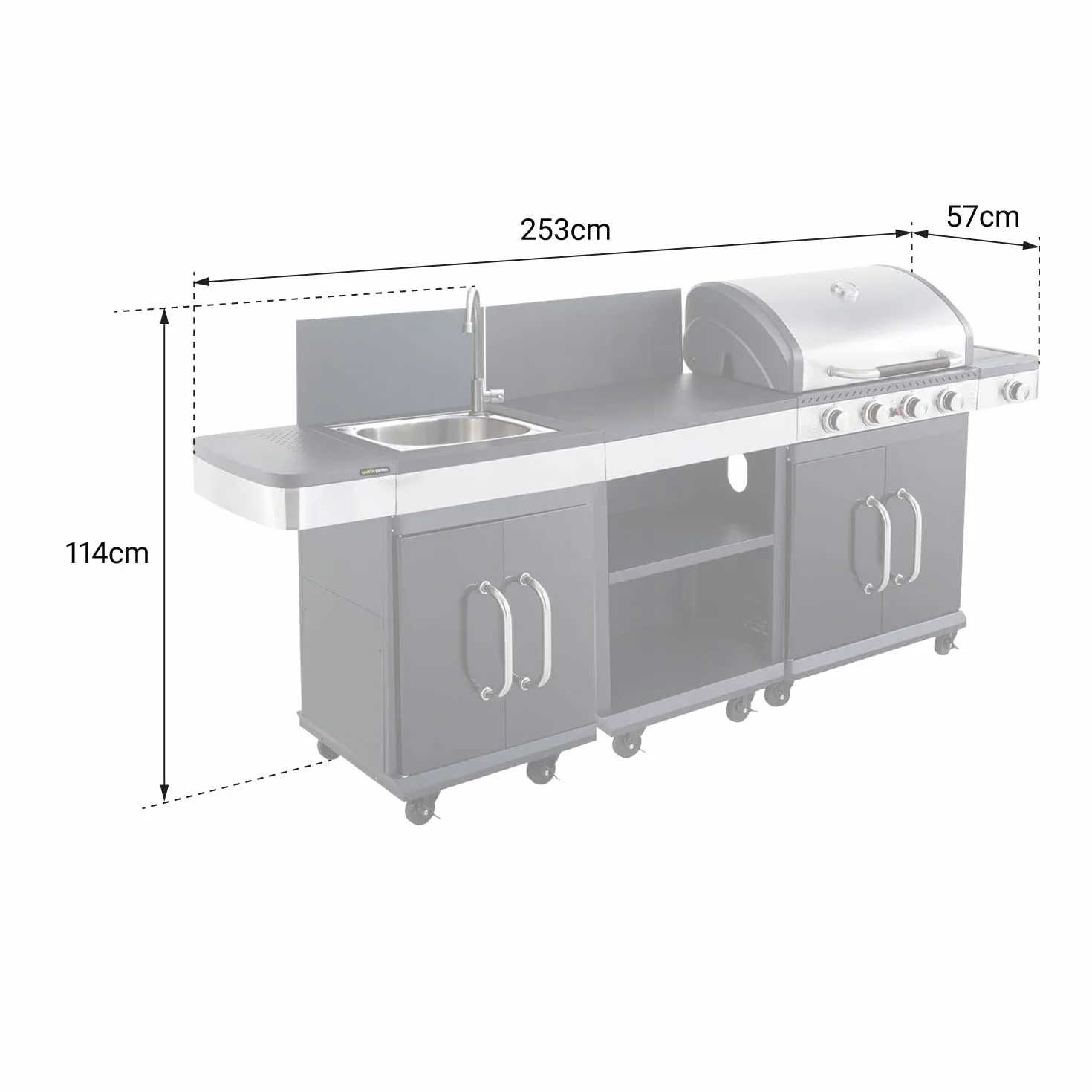 Cook'in Garden FIDGI 4 Barbecue au Gaz 4 Brûleurs avec Thermomètre Meuble Évier Structure Métal Noir