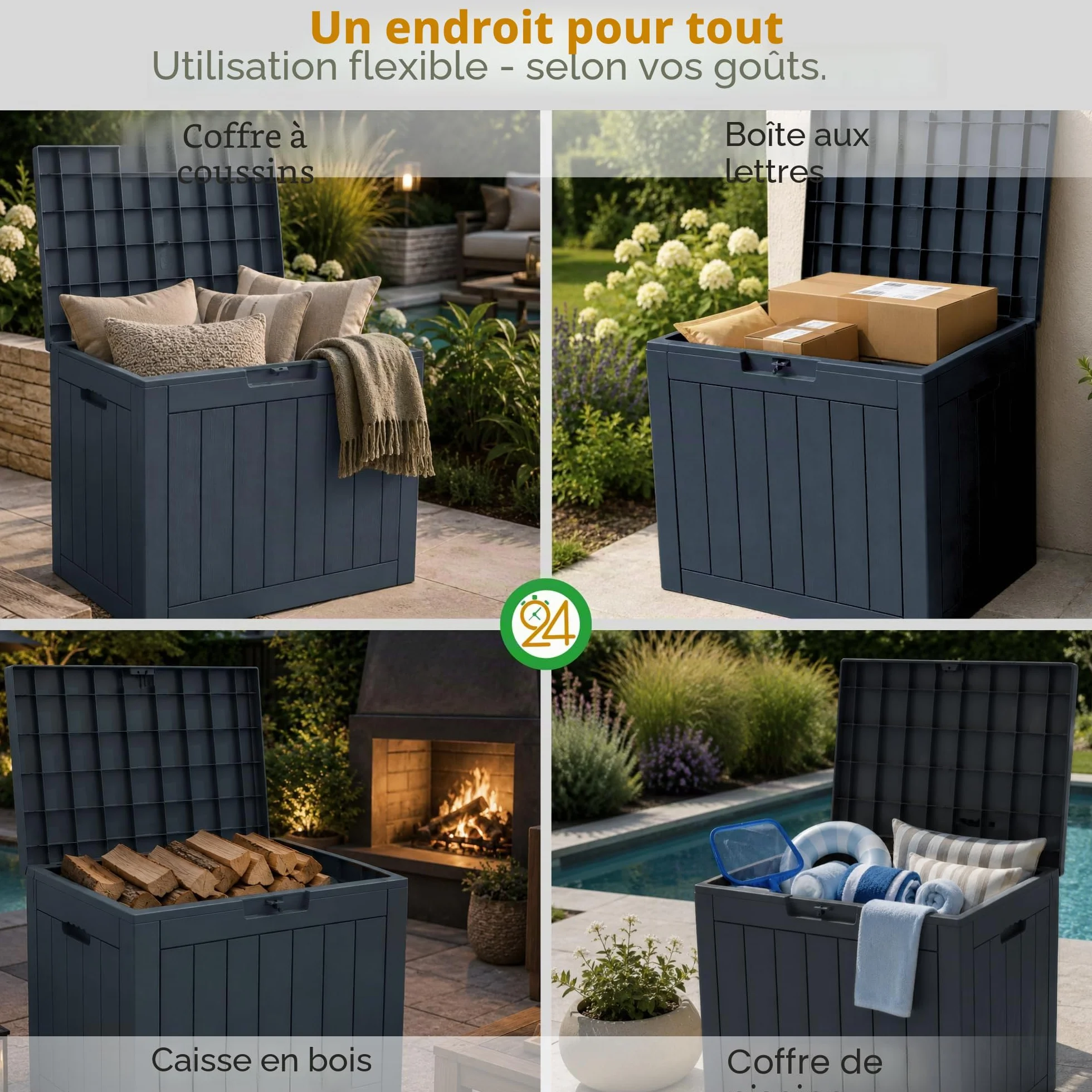 Ondis24 City Cube Boîte en Plastique 110 L Anthracite 55 x 43 x 53 cm
