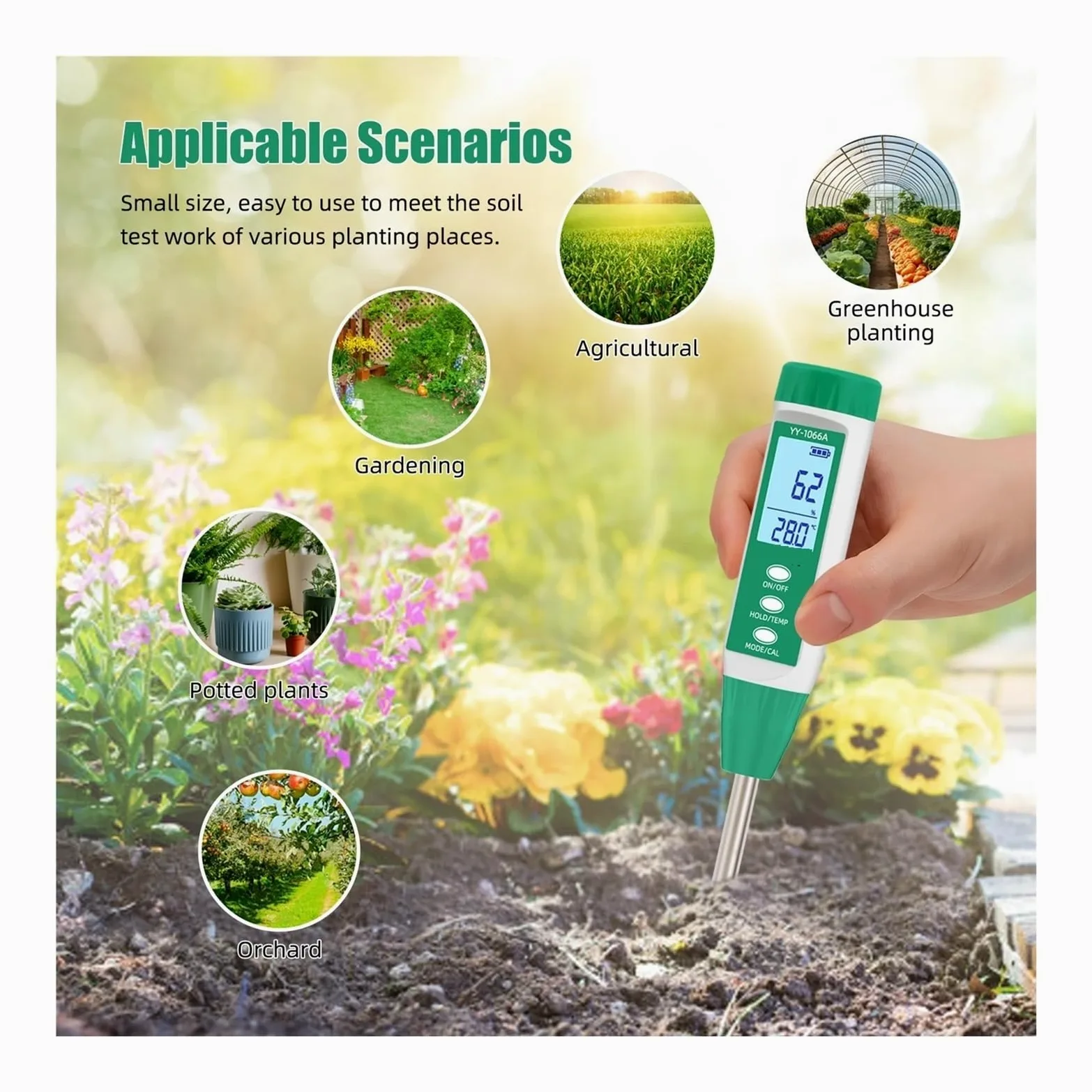 YY-1066A Testeur de conductivité et teneur en Eau du Sol Haute précision for Les Tests Plantes, Le jardina, l'agriculture, pH l'humidité Jardinage, Agriculture