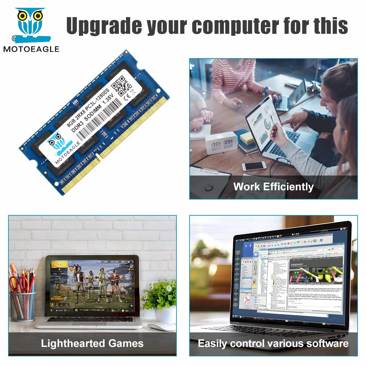 DDR3L 1600MHz 8GB SODIMM PC3L 12800S 204-Pin CL11 1.35V Mémoire RAM pour Ordinateur Portable