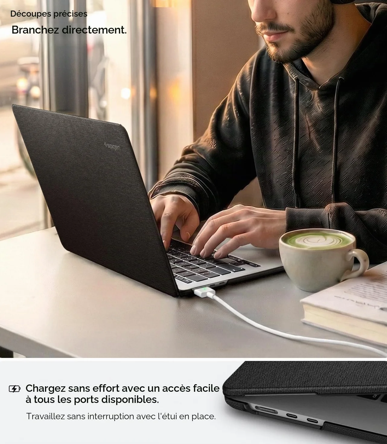 Spigen Urban Fit Coque Compatible MacBook Air 13 Pouces M5 (2026) M4/M3/M2 (2025-2022) Étui Tricot Noir
