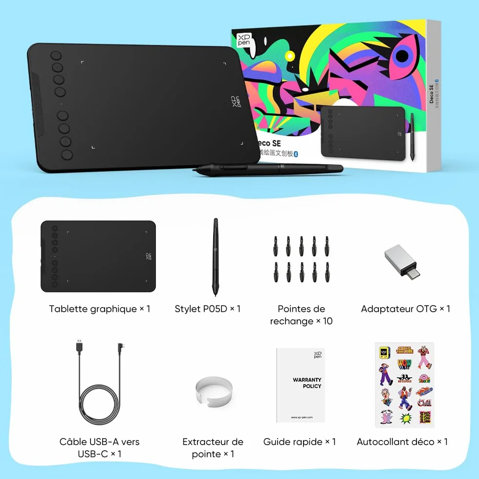 XPPen Deco Mini7W v2 Tablette Graphique Bluetooth 5.0 7 Pouces 16K Niveaux de Pression