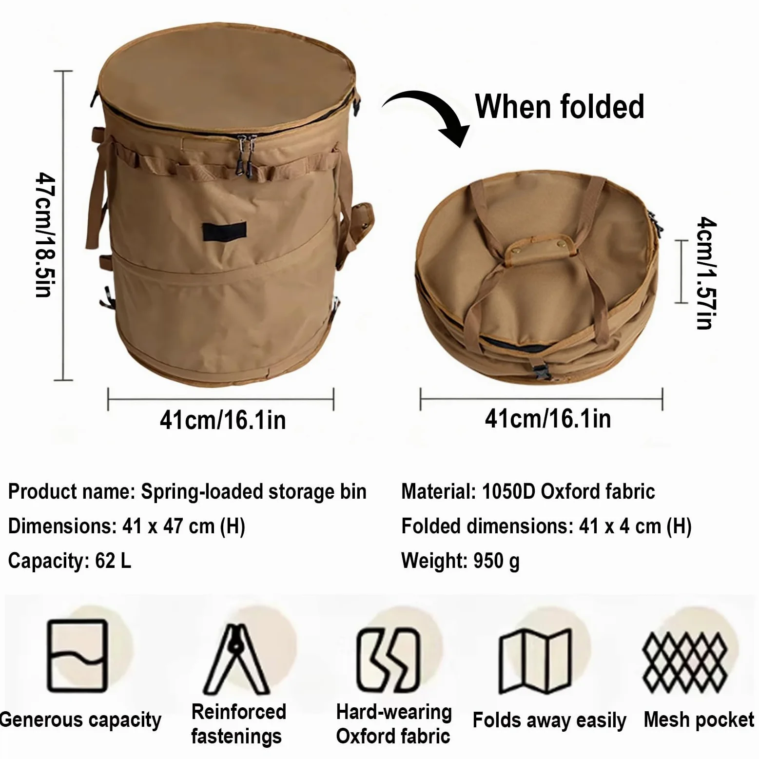 Sac à DéChets de Jardin,Poubelle de Camping,Grand Sac Pliable et Robuste avec PoignéEs,Poubelle RéUtilisable pour Feuilles,Ordures,Jouets,IdéAl Pour Le Jardinage,La RandonnéE(Black Forest)