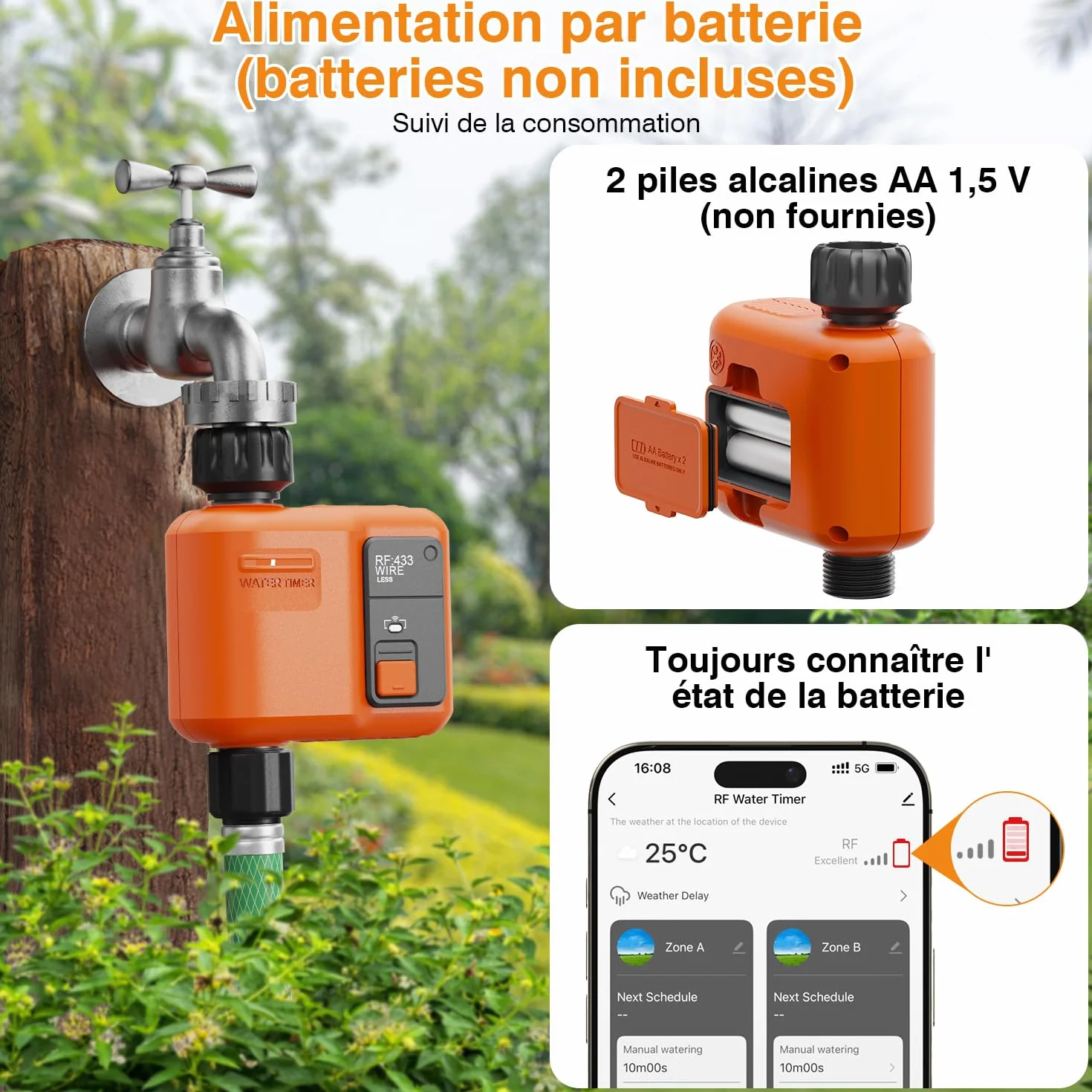 Programmateur Arrosage WiFi 300 Mètres RF Minuteur Automatique Alexa App Retard Pluie Irrigation