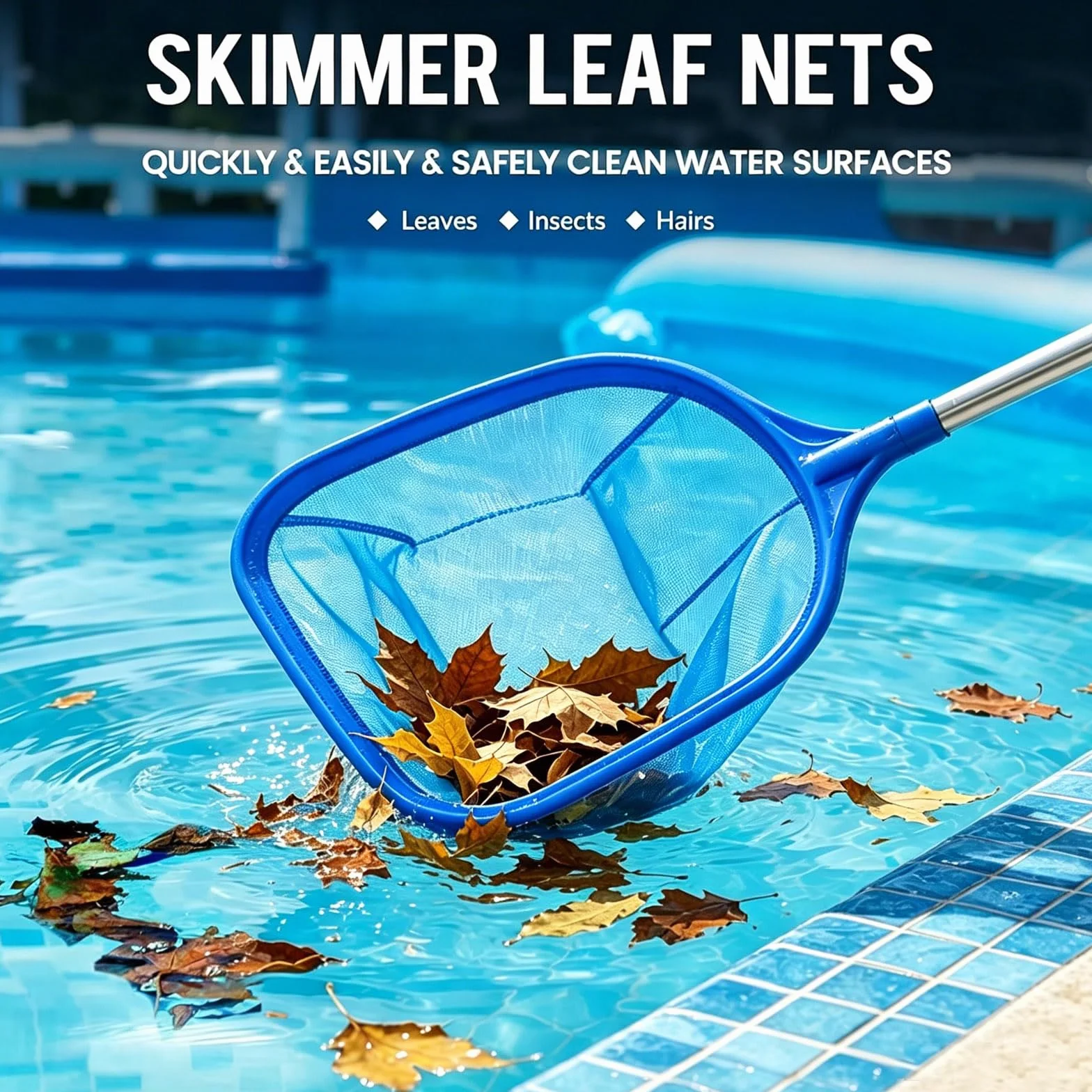 Filet de piscine avec manche télescopique détachable, mailles fines, épuisette à main, 146 cm