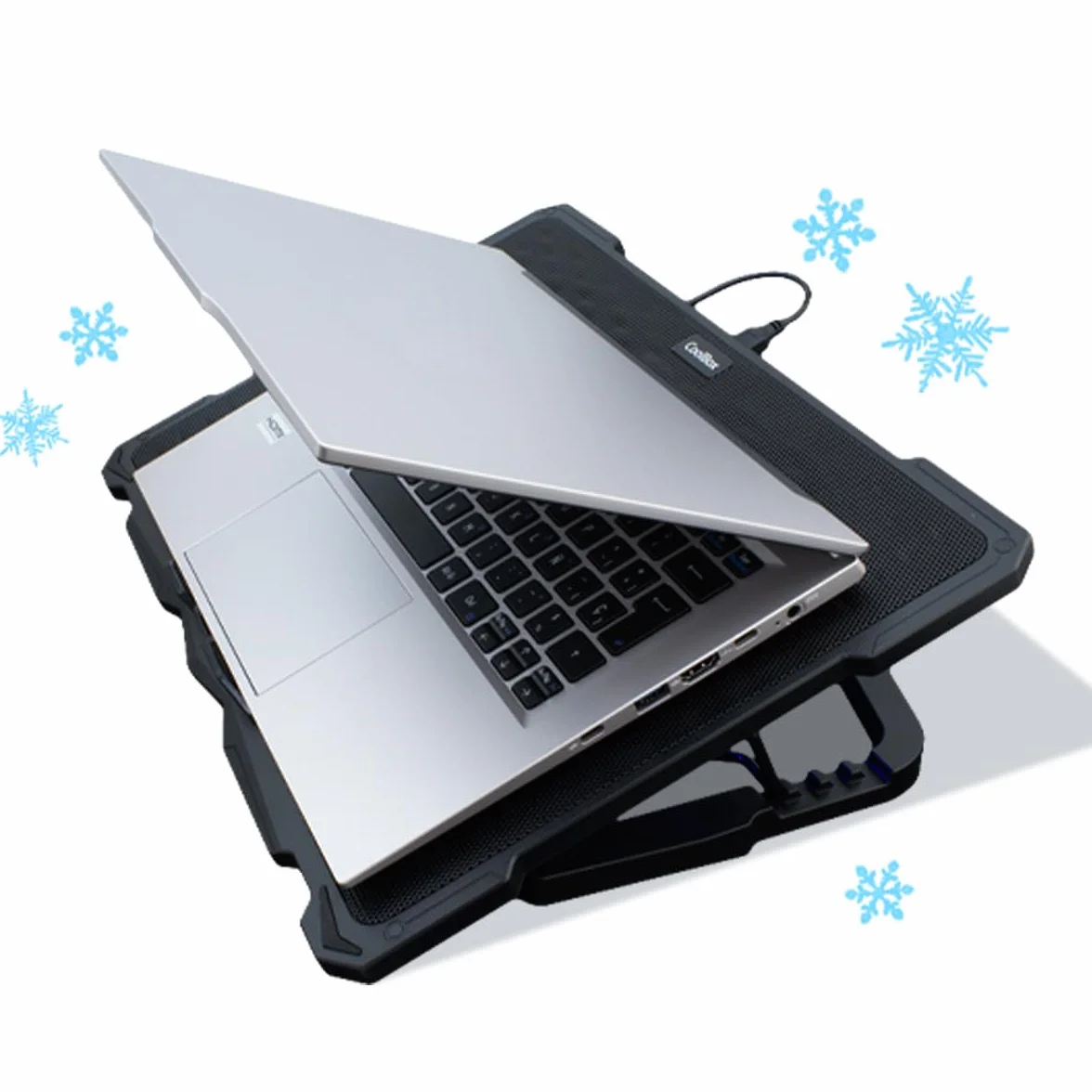 CoolBox Base de Refroidissement Portable 17,3" 5 Ventilateurs Silencieux LED Régulateur de Vitesse Support Réglable 4 Positions USB Noir