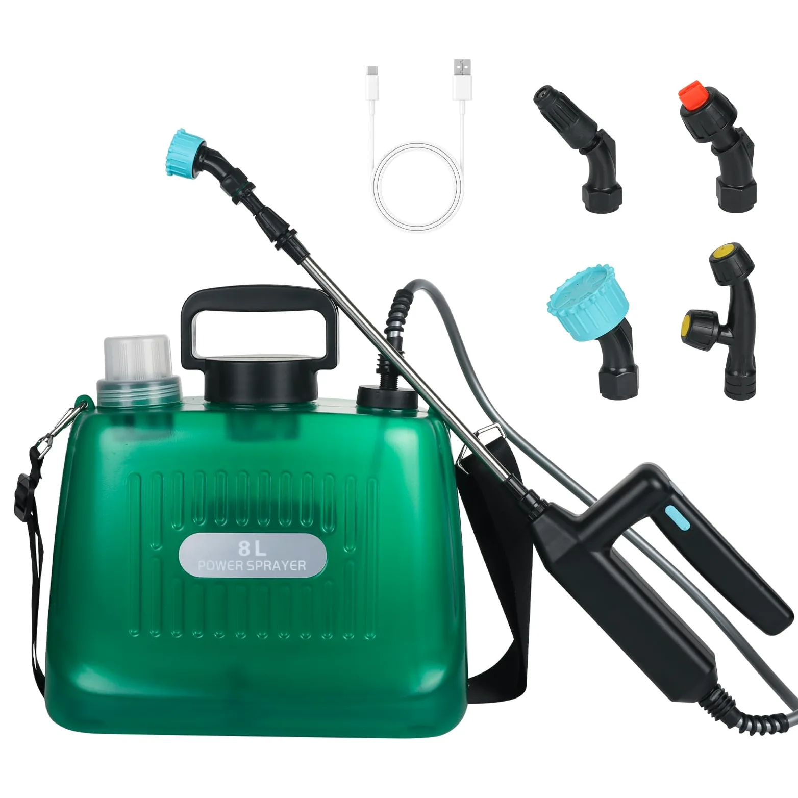 Pulvérisateur électrique 8 litres Pulvérisateur de jardin sans fil avec buses réglables USB rechargeable pour jardin
